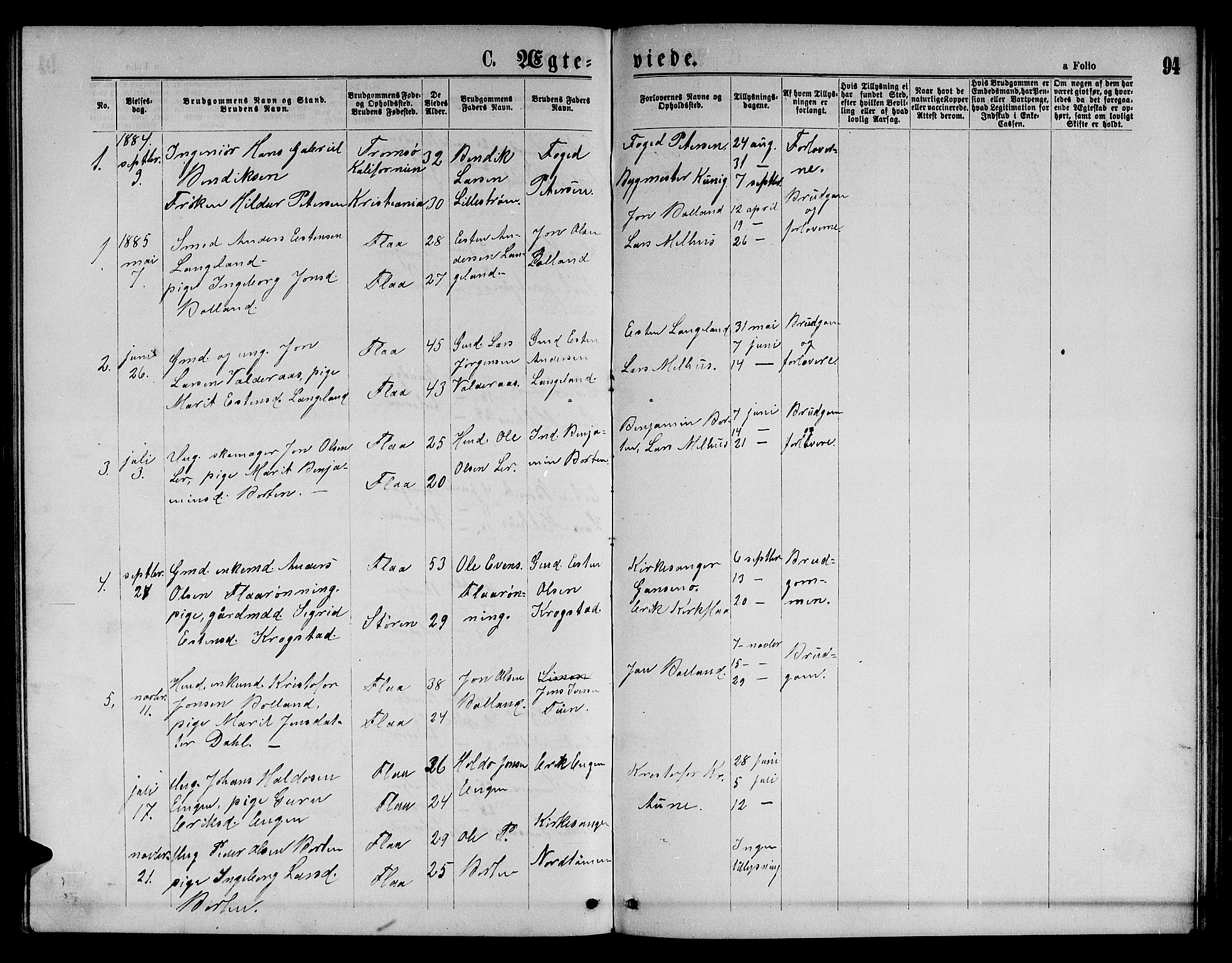 Ministerialprotokoller, klokkerbøker og fødselsregistre - Sør-Trøndelag, SAT/A-1456/693/L1122: Parish register (copy) no. 693C03, 1870-1886, p. 94