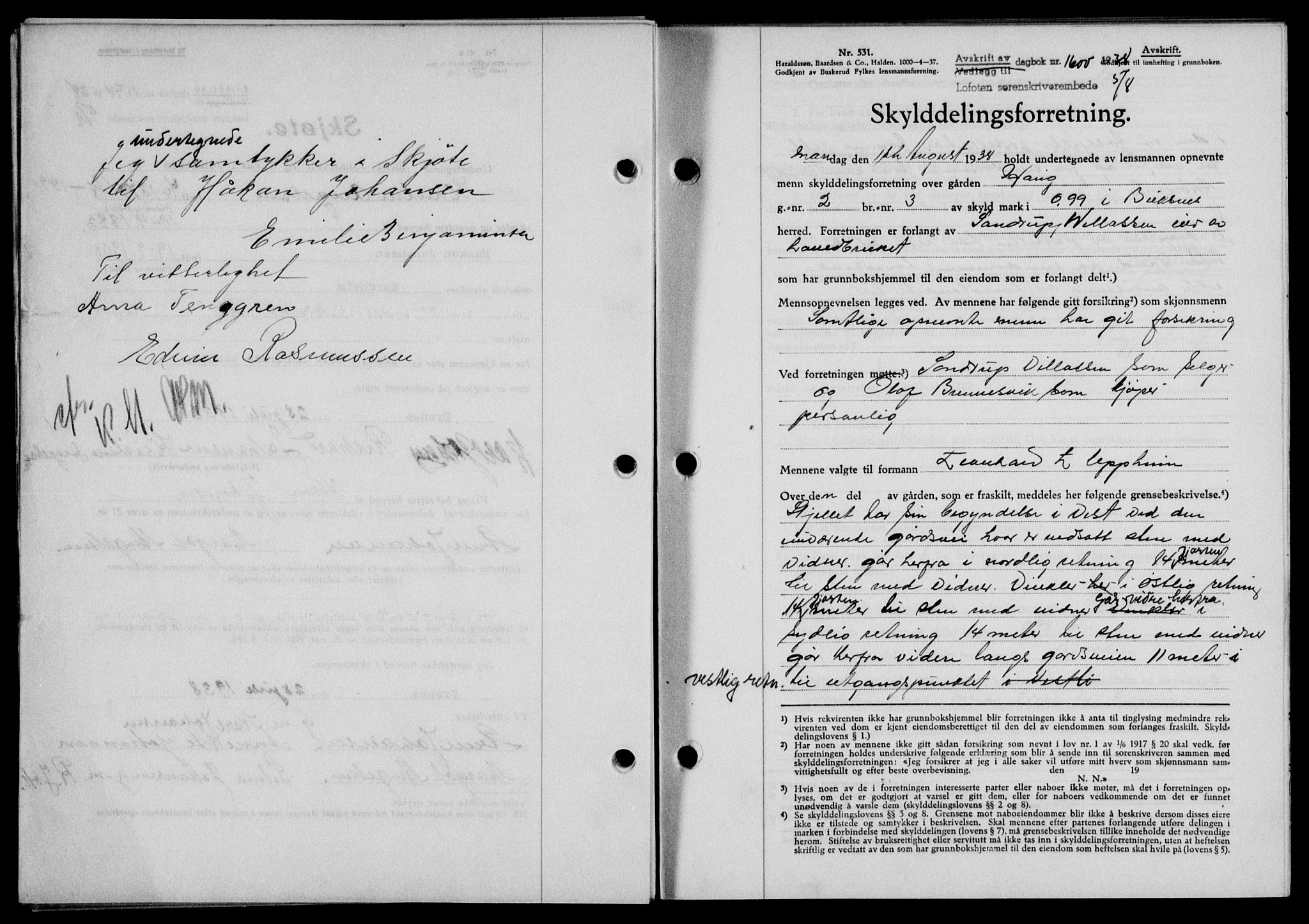 Lofoten sorenskriveri, SAT/A-0017/1/2/2C/L0004a: Mortgage book no. 4a, 1938-1938, Diary no: : 1600/1938