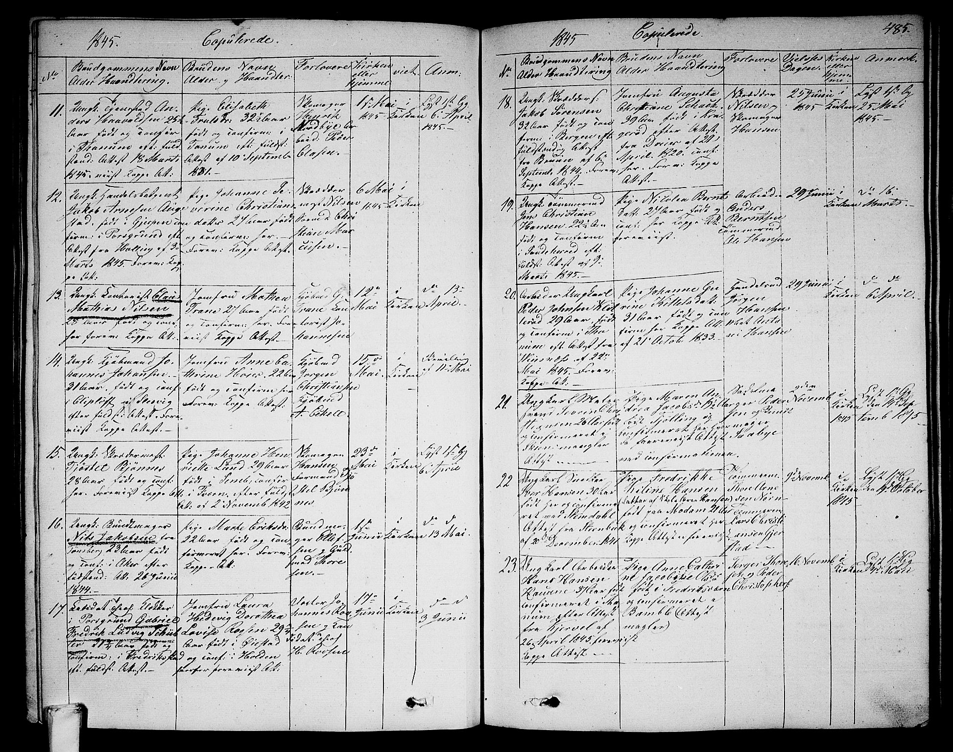Larvik kirkebøker, SAKO/A-352/G/Ga/L0003b: Parish register (copy) no. I 3B, 1830-1870, p. 485