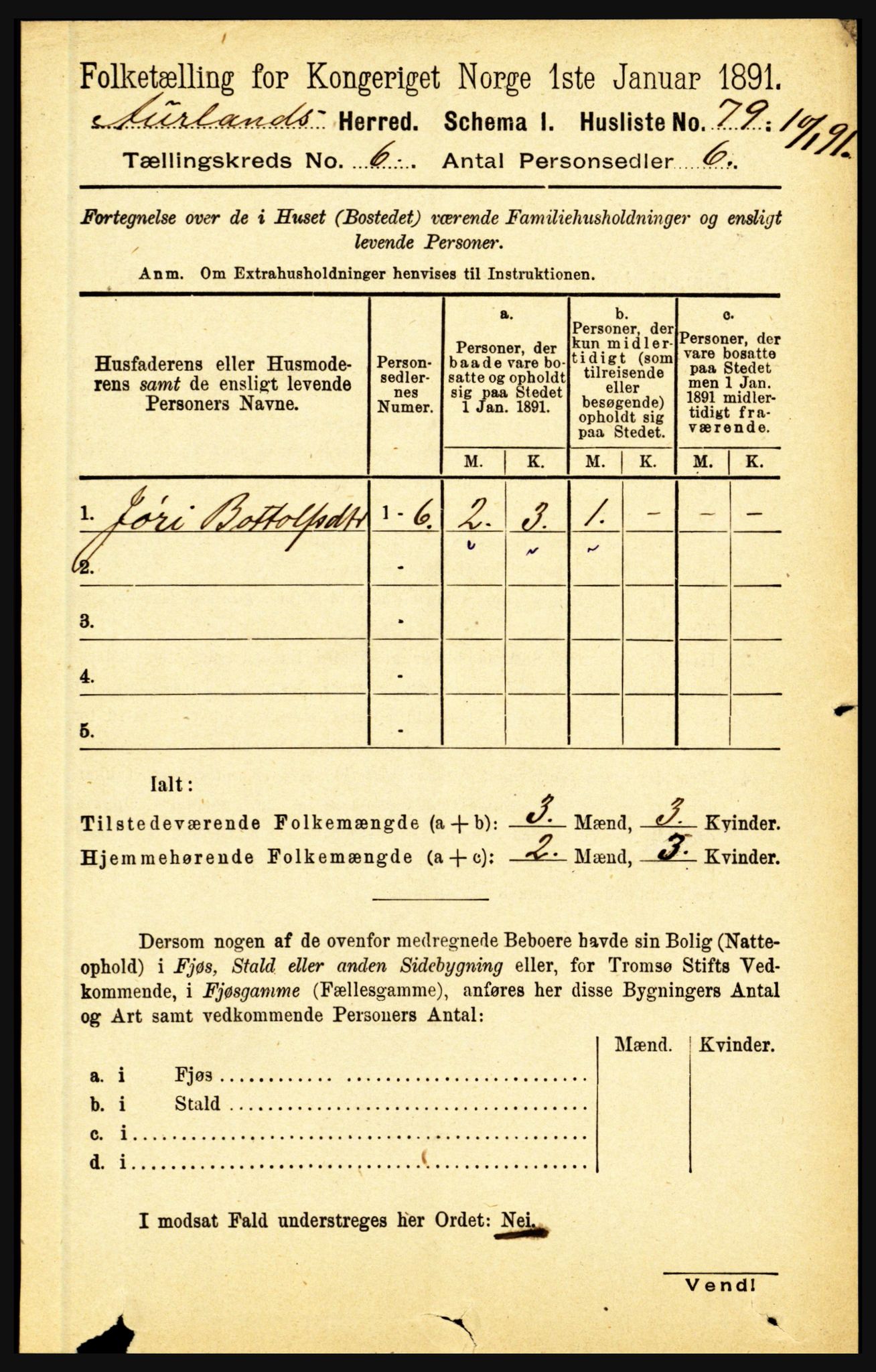 RA, 1891 census for 1421 Aurland, 1891, p. 2279