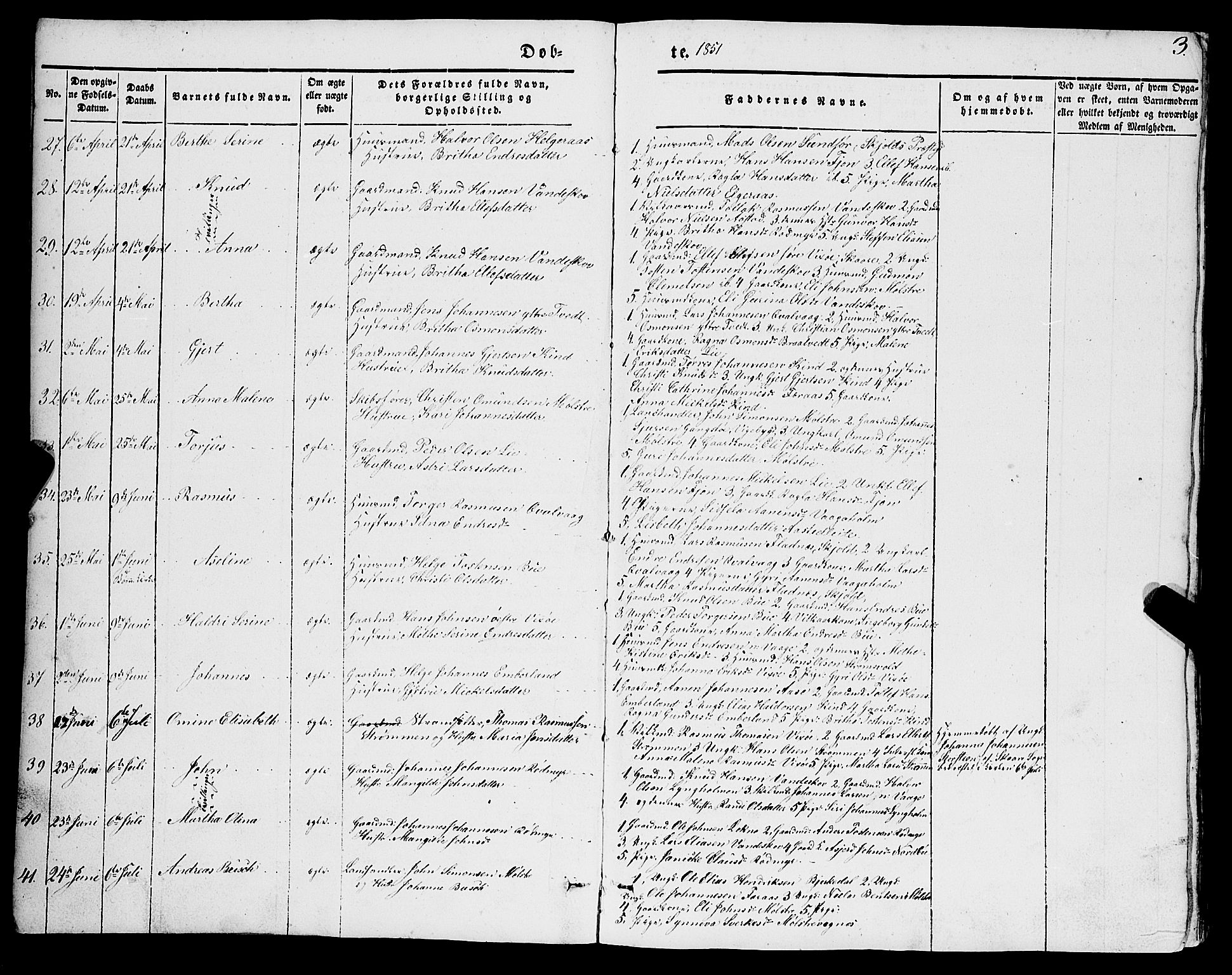 Sveio Sokneprestembete, AV/SAB-A-78501/H/Hab: Parish register (copy) no. A 1, 1851-1865, p. 3