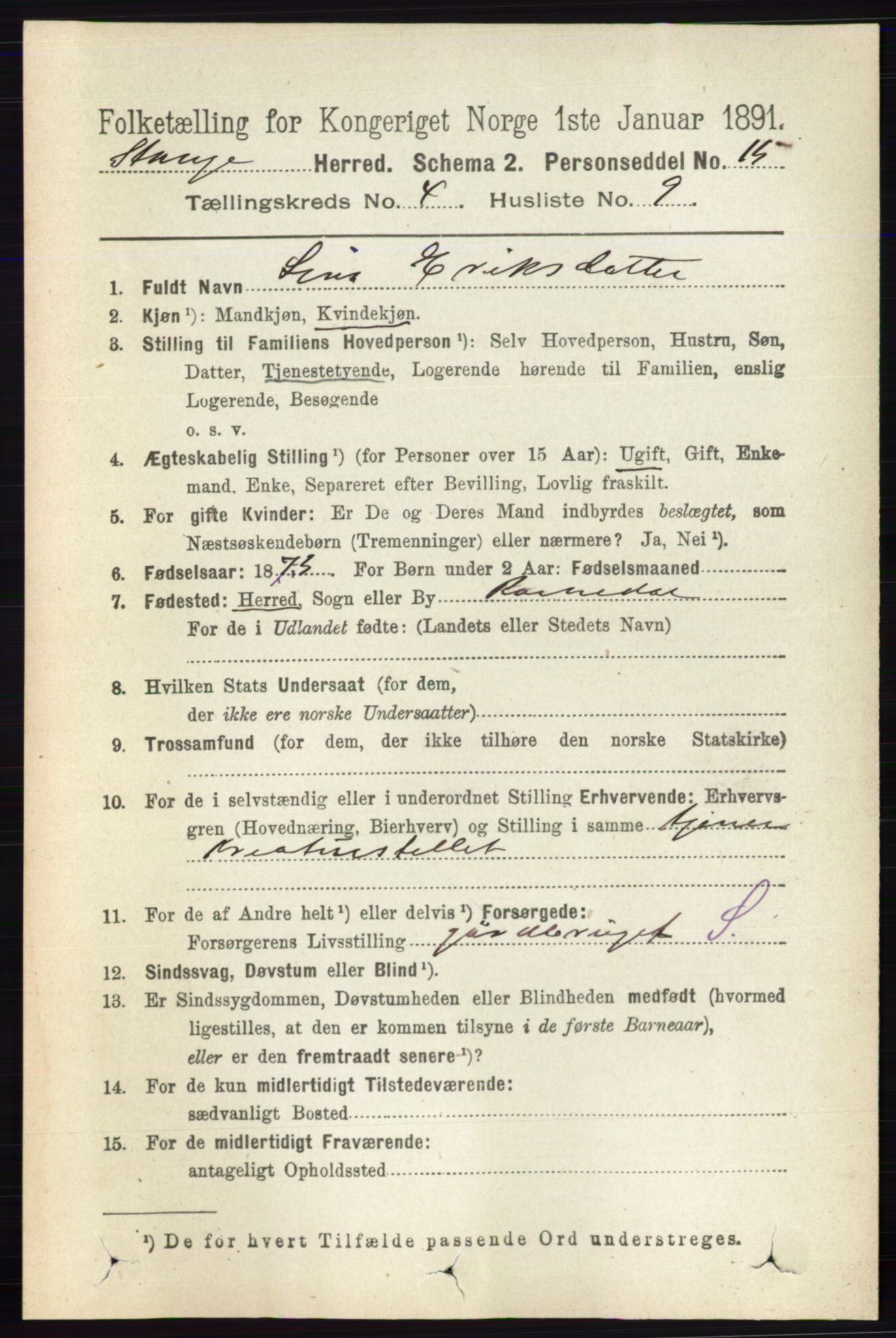RA, 1891 census for 0417 Stange, 1891, p. 2419