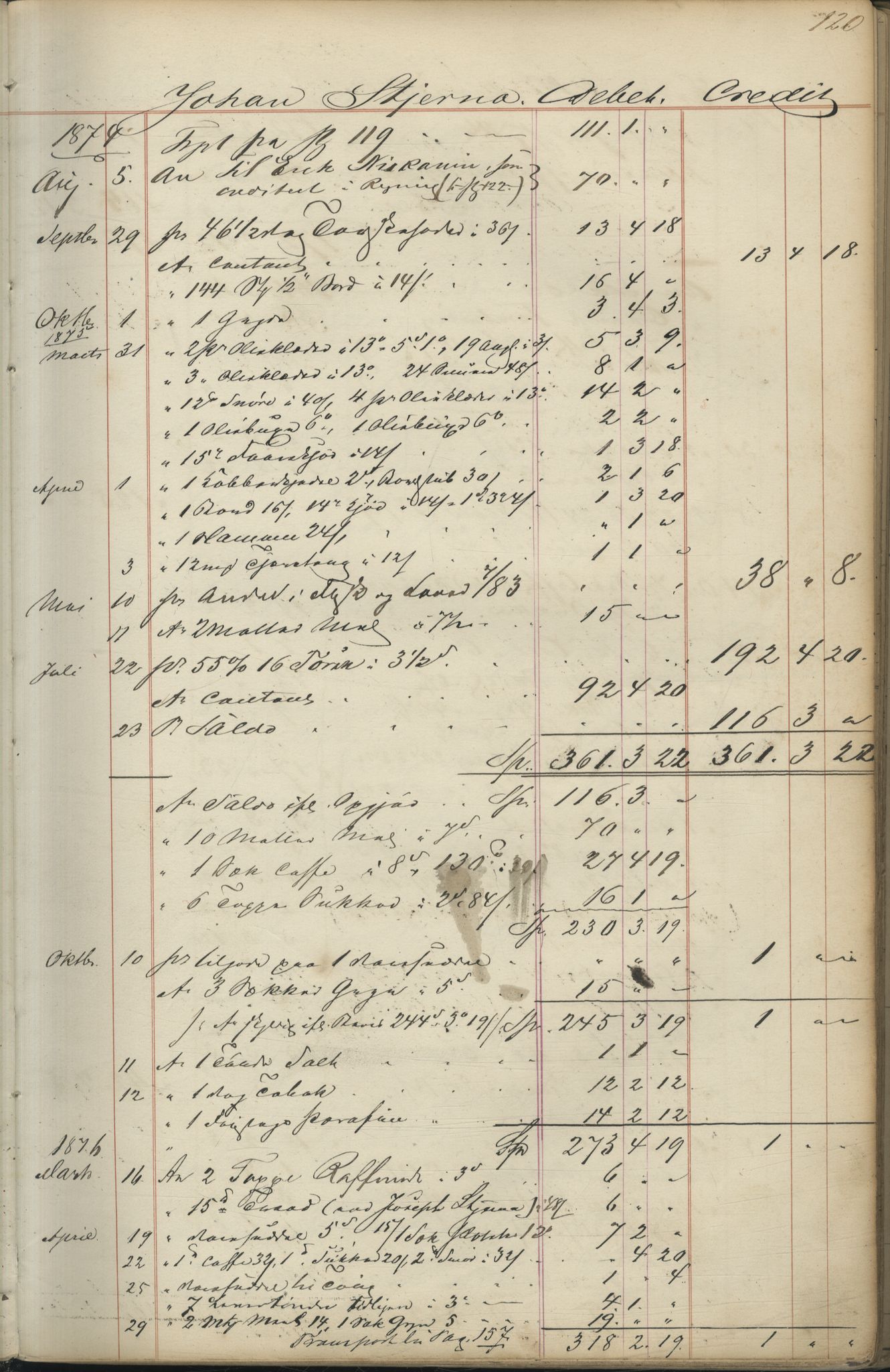 Brodtkorb handel A/S, VAMU/A-0001/F/Fc/L0001/0001: Konto for kvener og nordmenn på Kolahalvøya  / Conto for Kvæner og Nordmænd paa Russefinmarken No 1, 1868-1894, p. 120