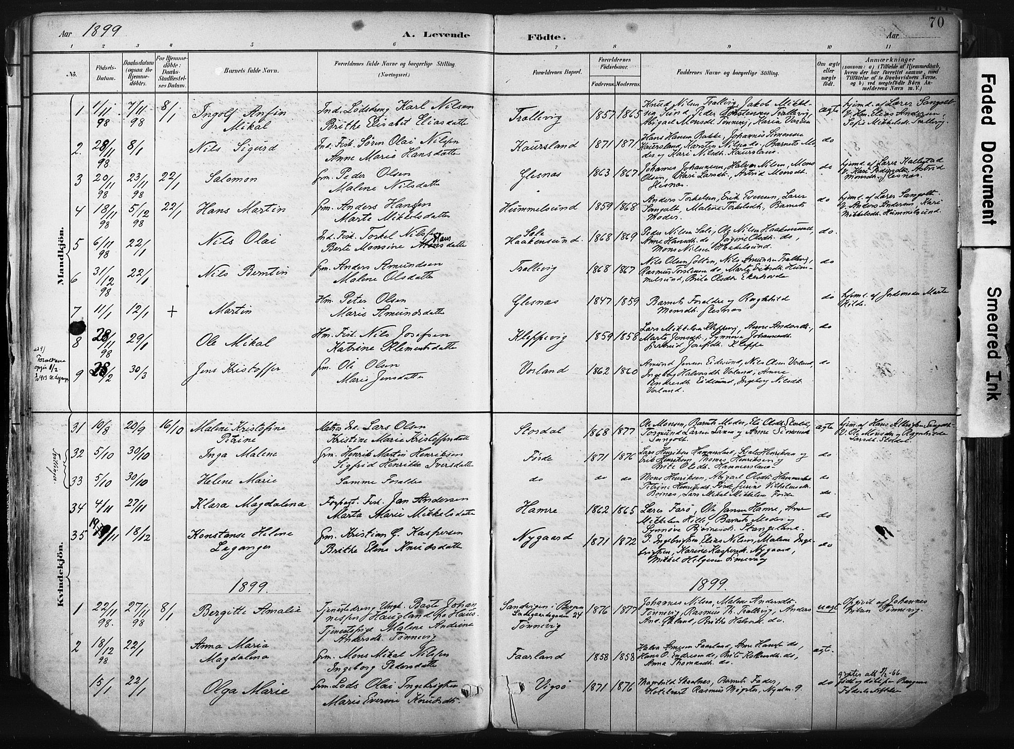 Sund sokneprestembete, SAB/A-99930: Parish register (official) no. B 1, 1882-1907, p. 70