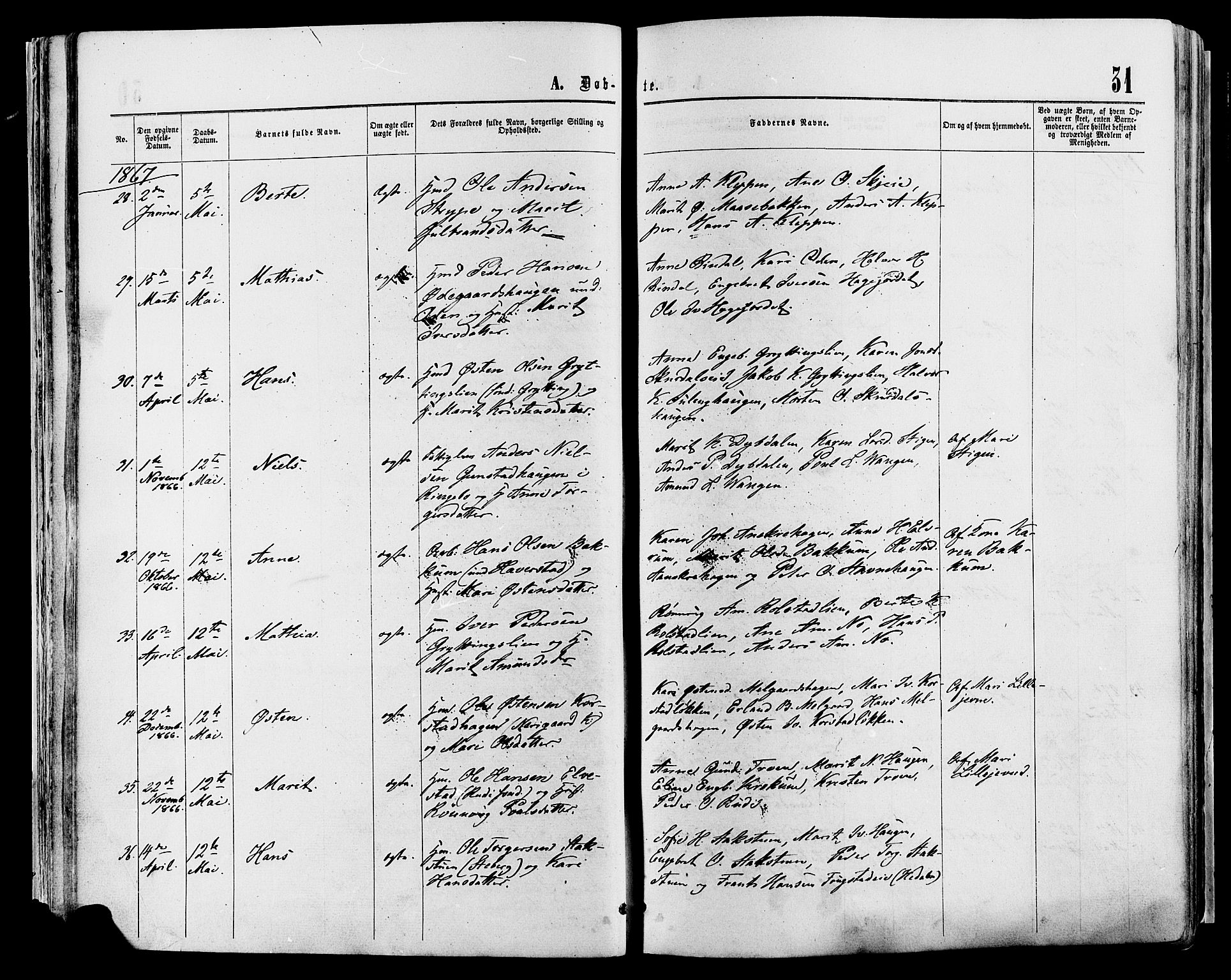 Sør-Fron prestekontor, AV/SAH-PREST-010/H/Ha/Haa/L0002: Parish register (official) no. 2, 1864-1880, p. 31