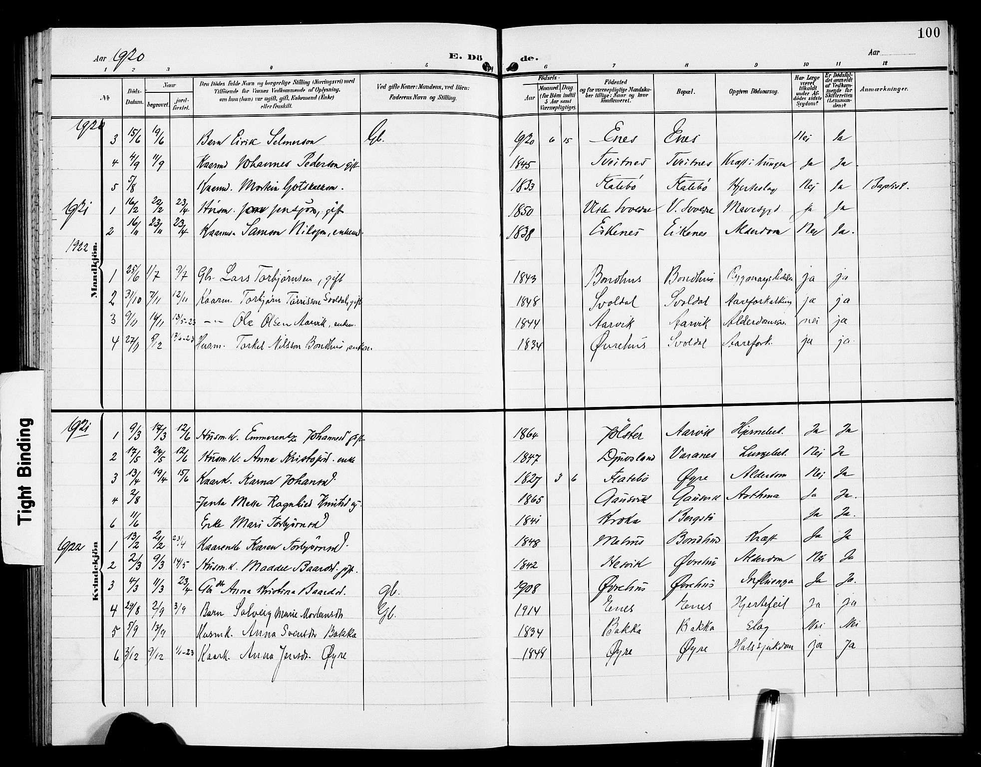 Kvinnherad sokneprestembete, SAB/A-76401/H/Hab: Parish register (copy) no. D 2, 1906-1926, p. 100