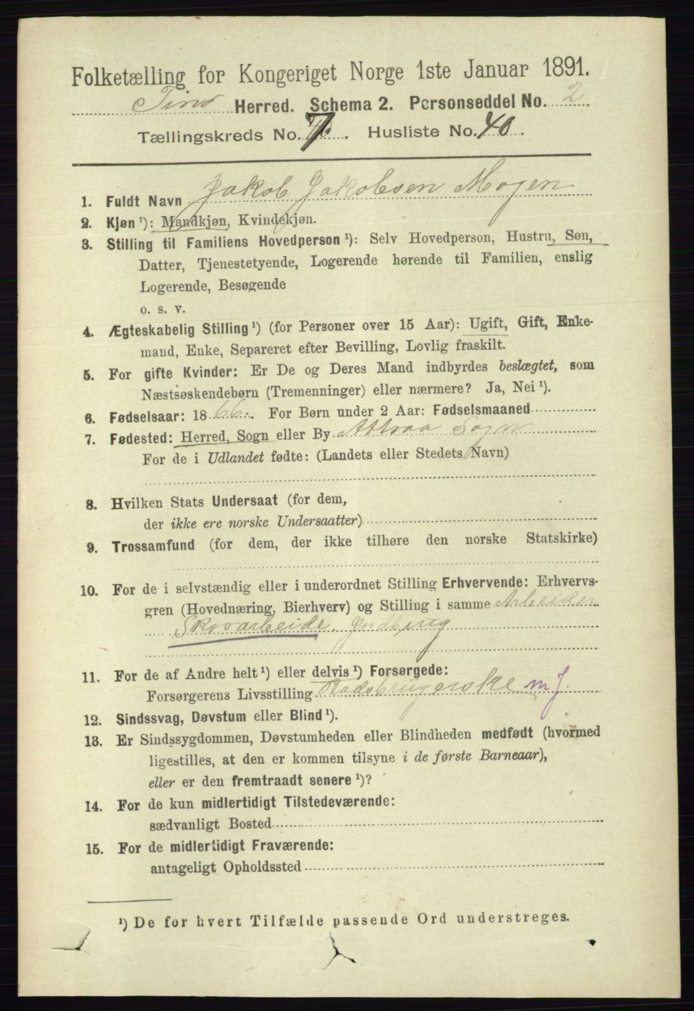 RA, 1891 census for 0826 Tinn, 1891, p. 1625