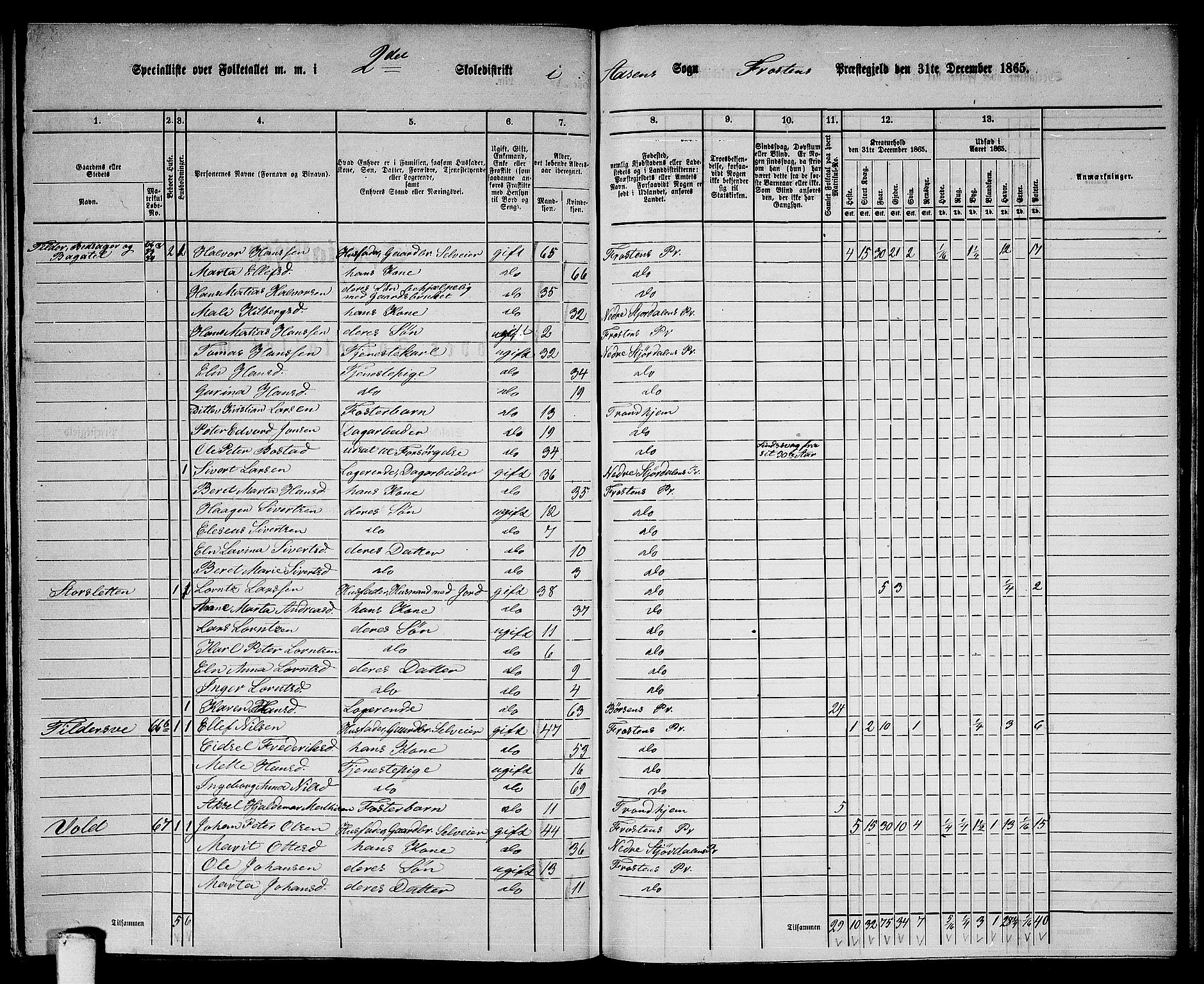 RA, 1865 census for Frosta, 1865, p. 171