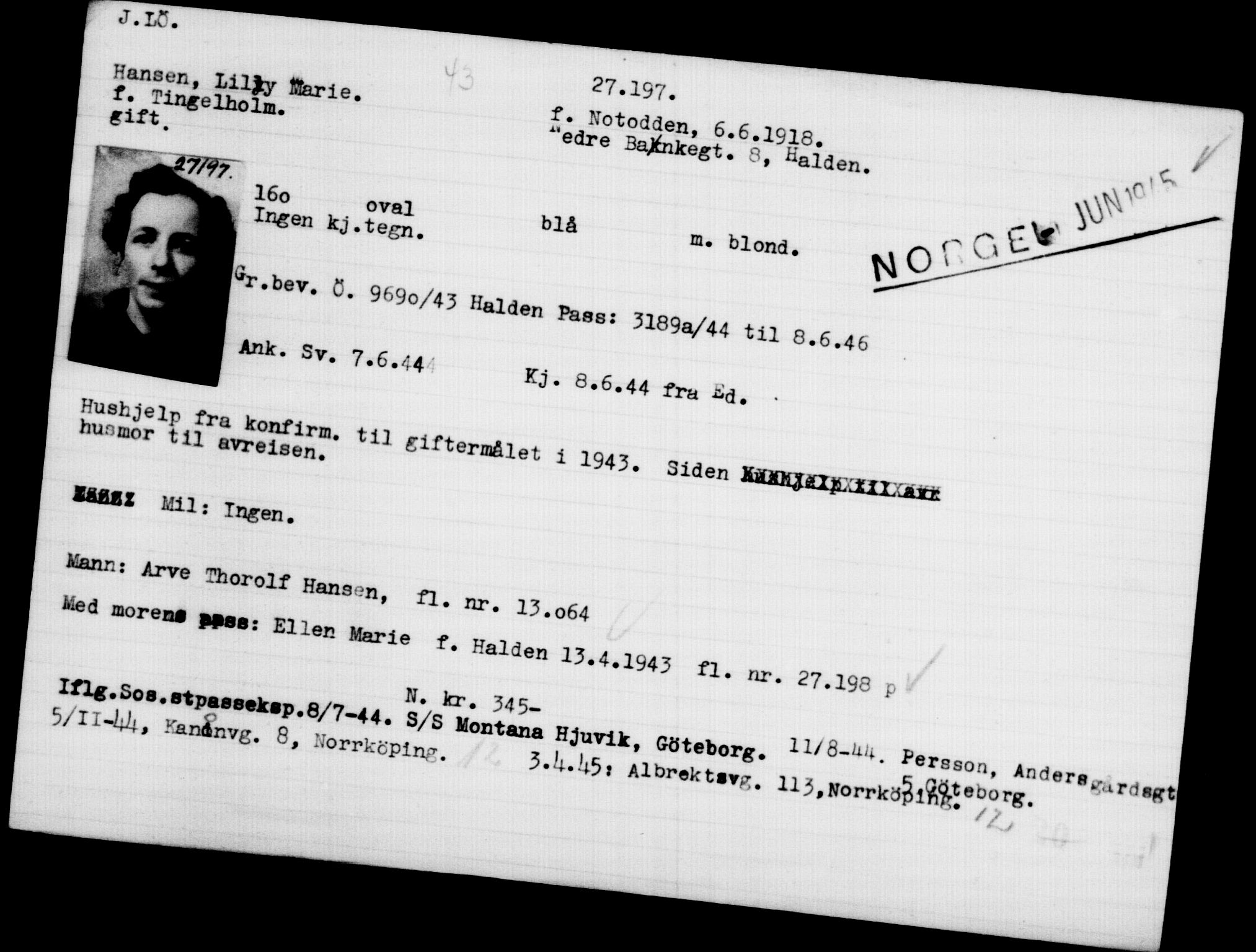 Den Kgl. Norske Legasjons Flyktningskontor, AV/RA-S-6753/V/Va/L0011: Kjesäterkartoteket.  Flyktningenr. 25300-28349, 1940-1945, p. 2000
