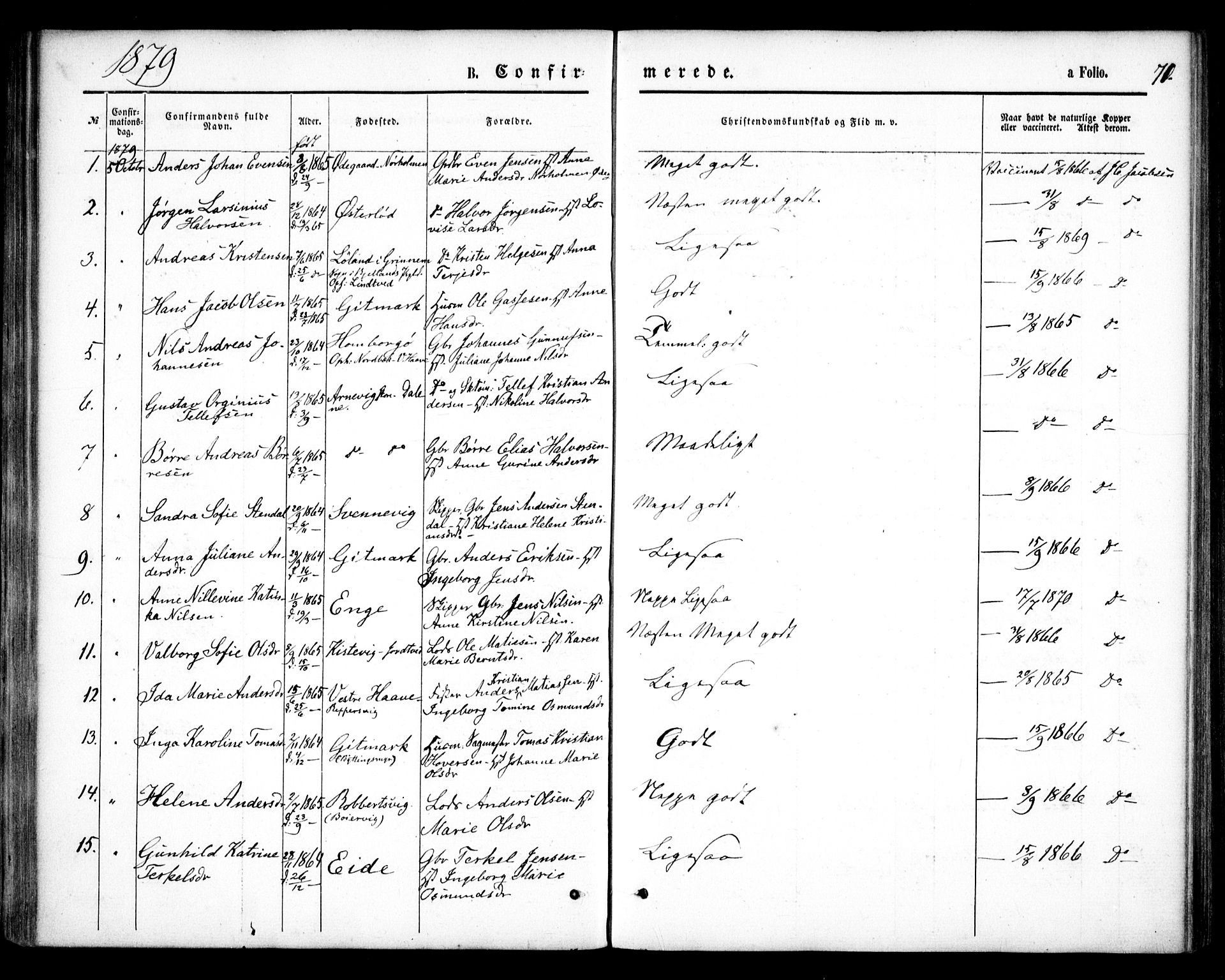 Hommedal sokneprestkontor, SAK/1111-0023/F/Fa/Faa/L0002: Parish register (official) no. A 2, 1861-1884, p. 71