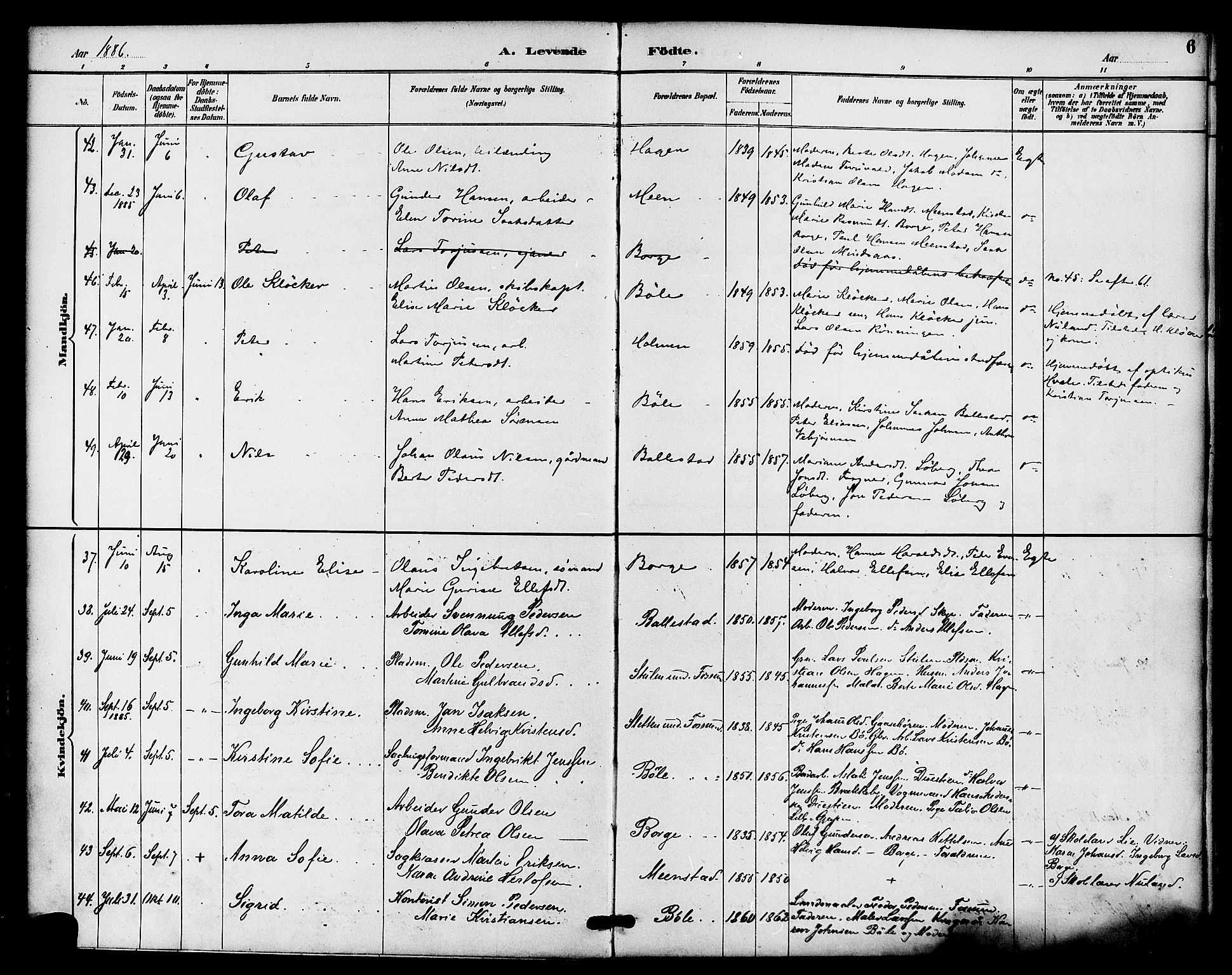 Gjerpen kirkebøker, AV/SAKO-A-265/F/Fa/L0010: Parish register (official) no. I 10, 1886-1895, p. 6