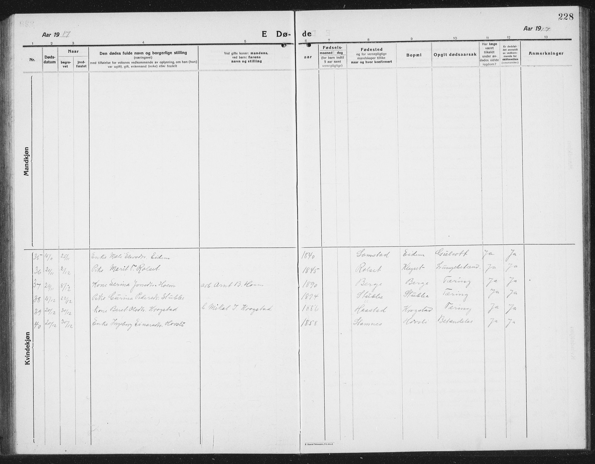 Ministerialprotokoller, klokkerbøker og fødselsregistre - Sør-Trøndelag, SAT/A-1456/695/L1158: Parish register (copy) no. 695C09, 1913-1940, p. 228