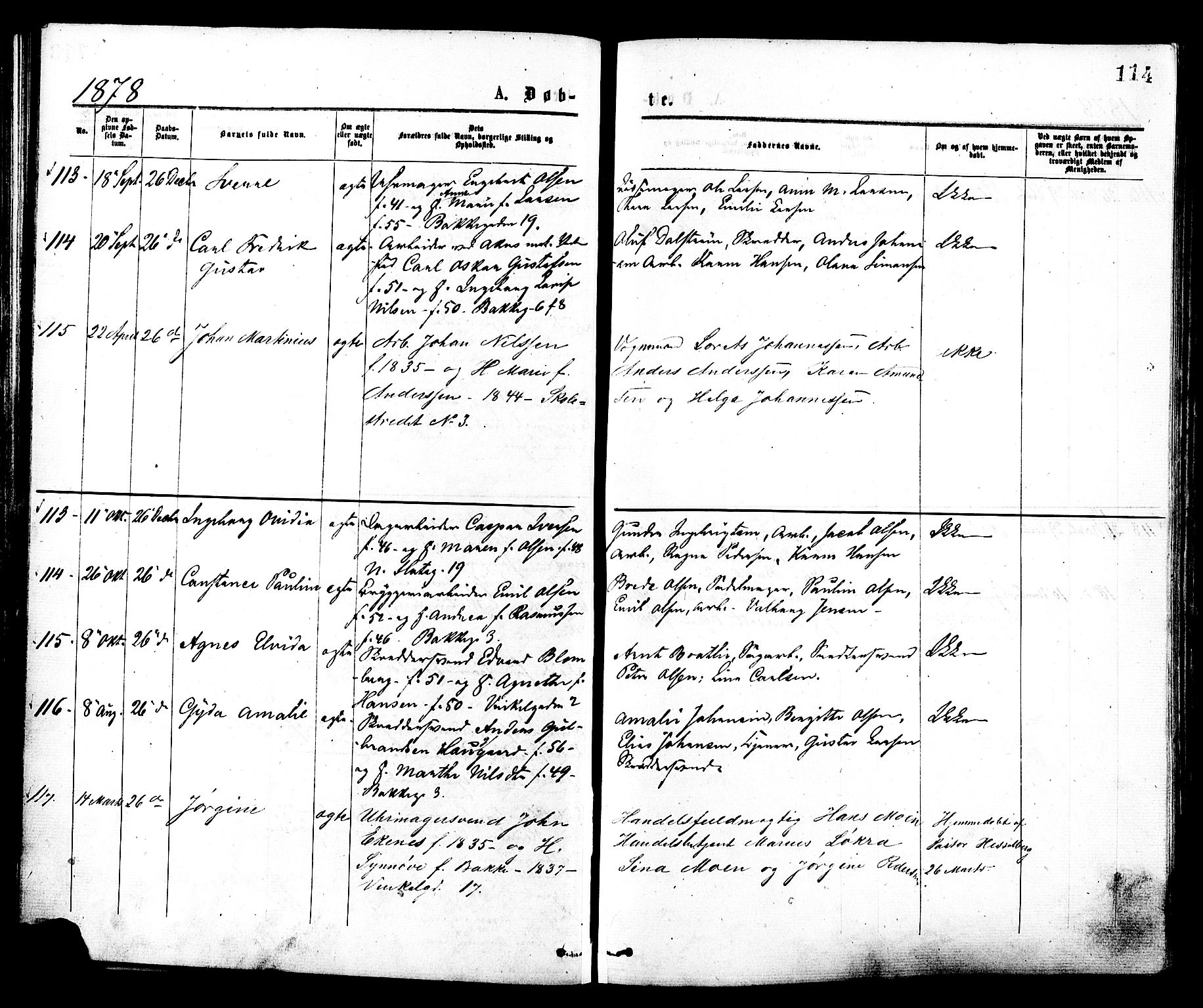 Johannes prestekontor Kirkebøker, SAO/A-10852/F/Fa/L0001: Parish register (official) no. 1, 1875-1881, p. 114