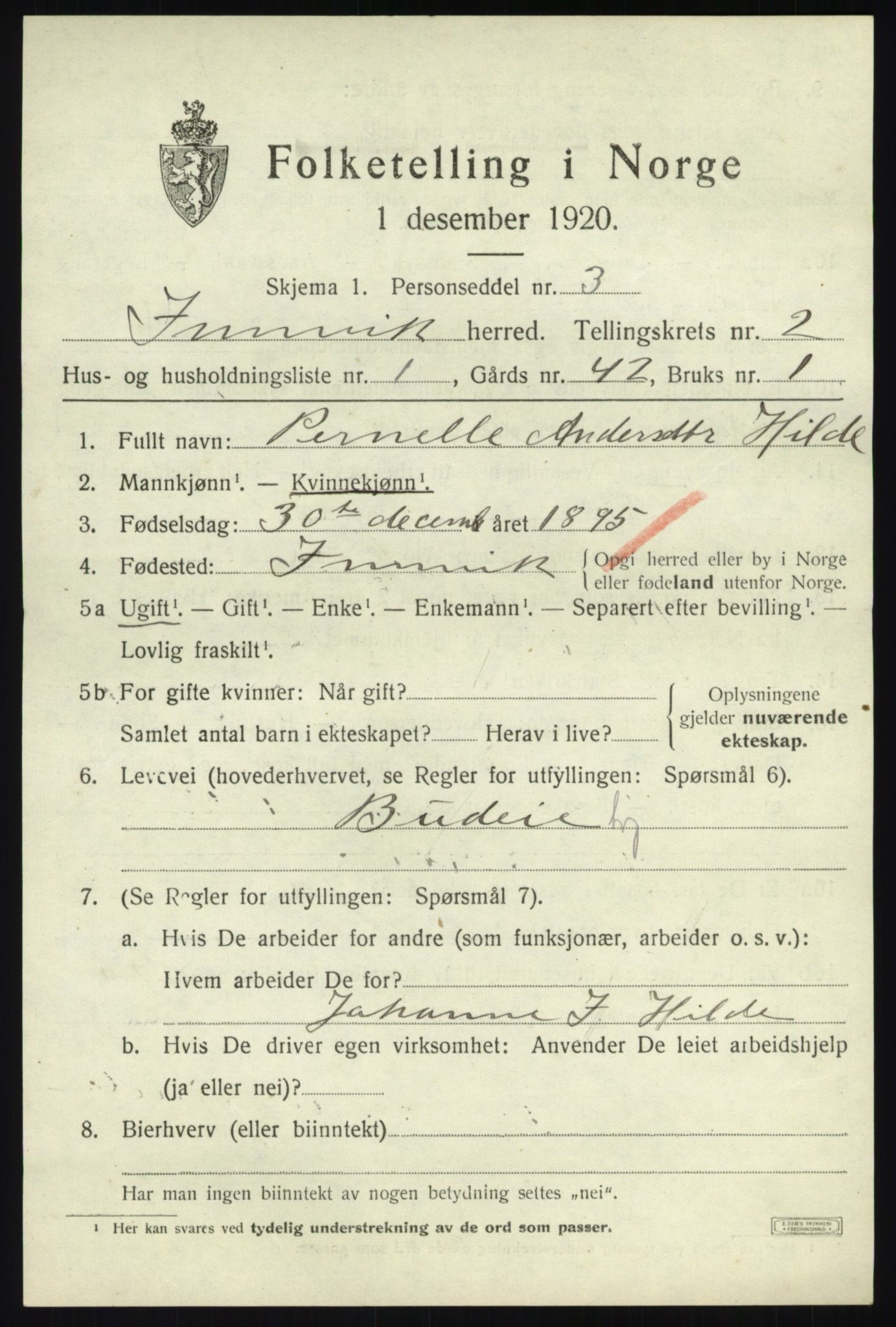 SAB, 1920 census for Innvik, 1920, p. 1221