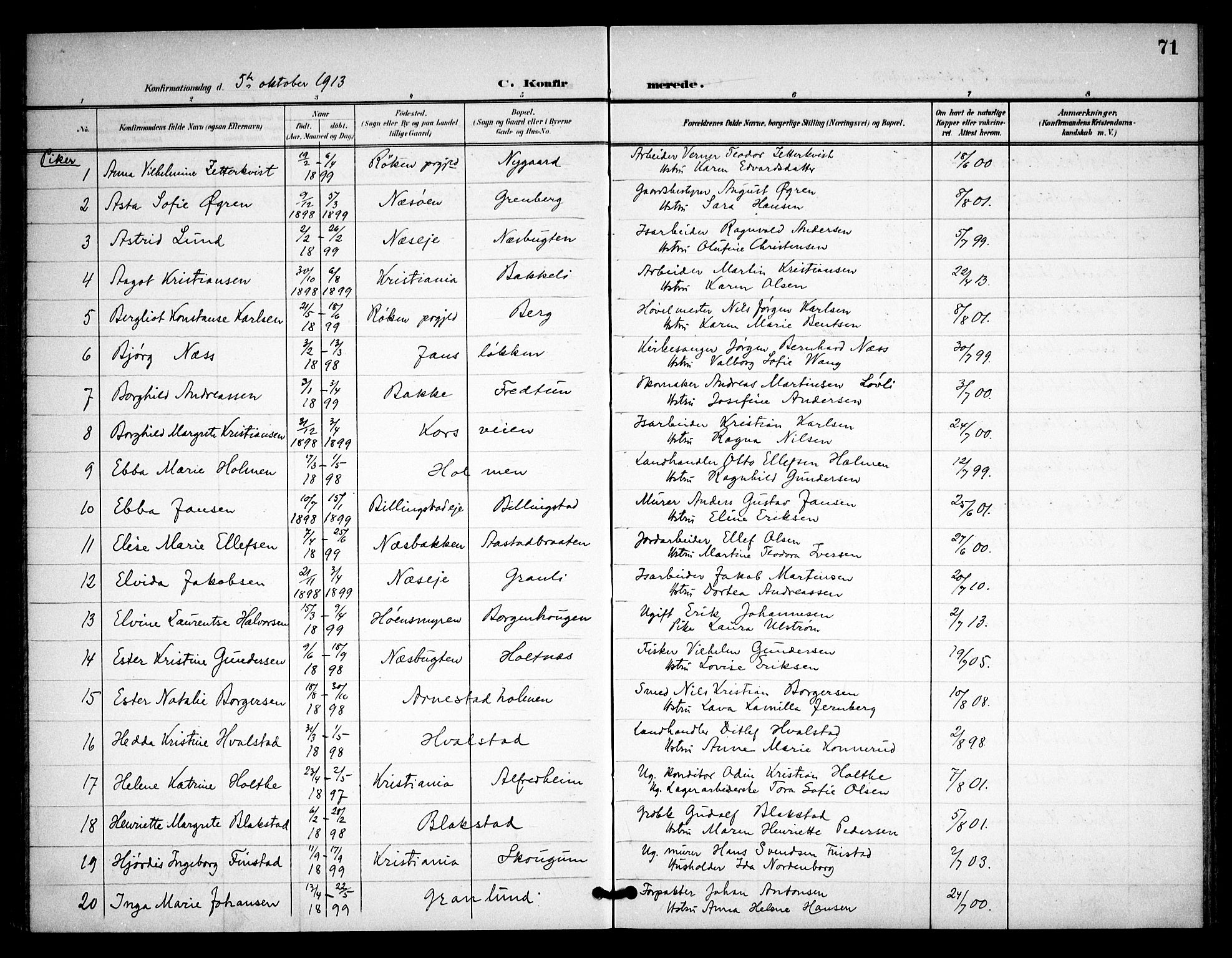 Asker prestekontor Kirkebøker, SAO/A-10256a/F/Fa/L0016: Parish register (official) no. I 16, 1900-1917, p. 71