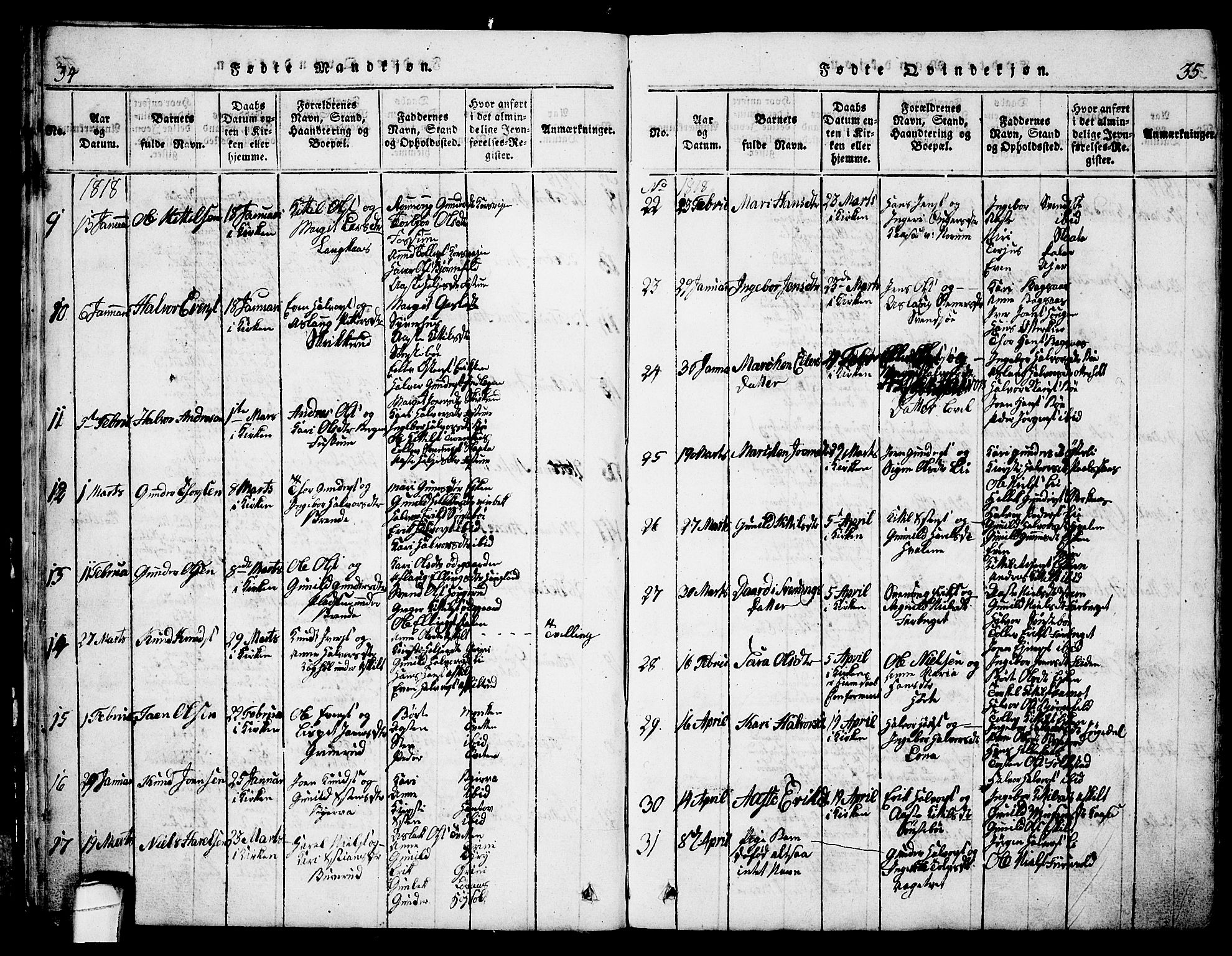 Bø kirkebøker, AV/SAKO-A-257/G/Ga/L0001: Parish register (copy) no. 1, 1815-1831, p. 34-35