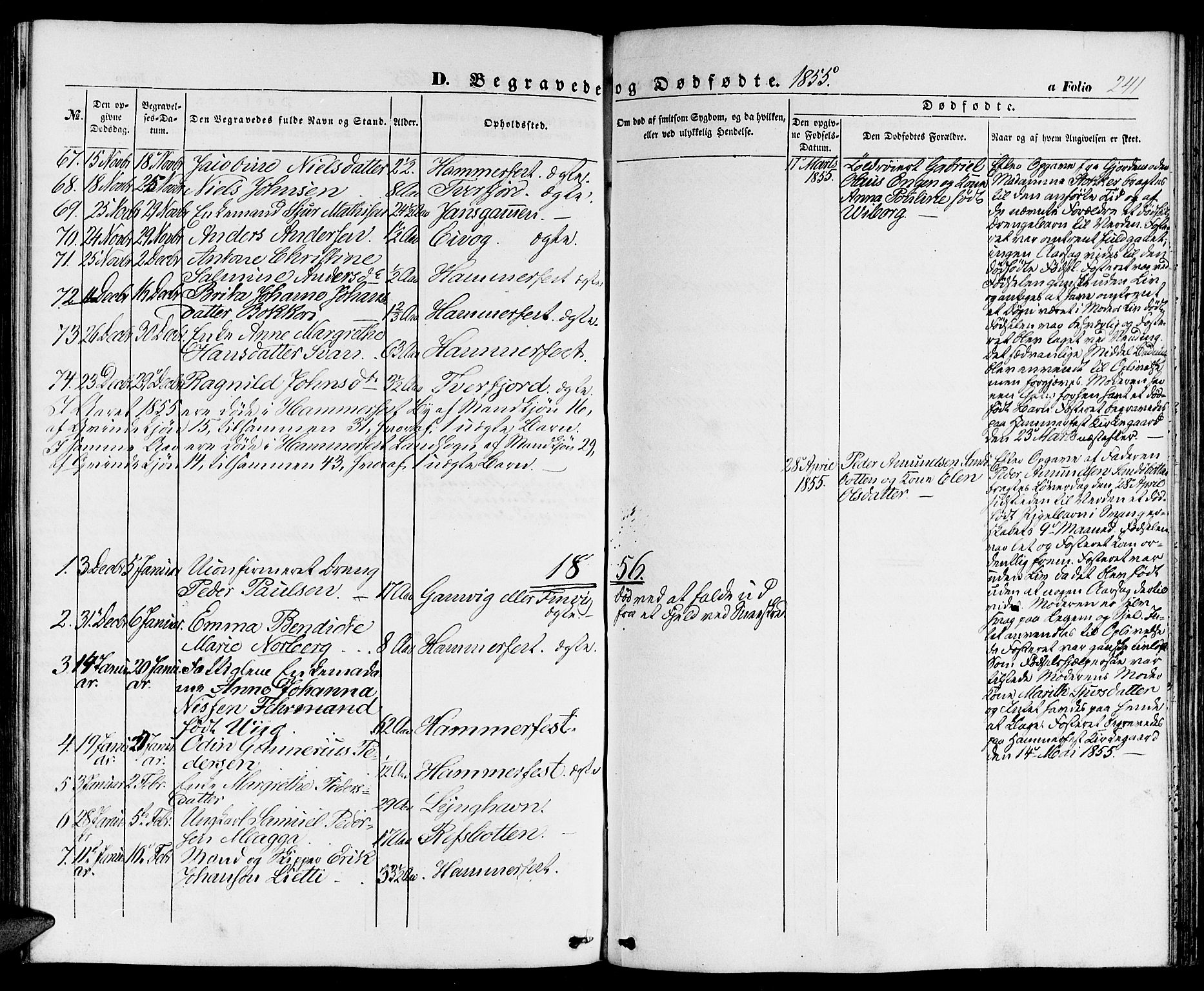 Hammerfest sokneprestkontor, SATØ/S-1347/H/Hb/L0002.klokk: Parish register (copy) no. 2, 1851-1861, p. 241