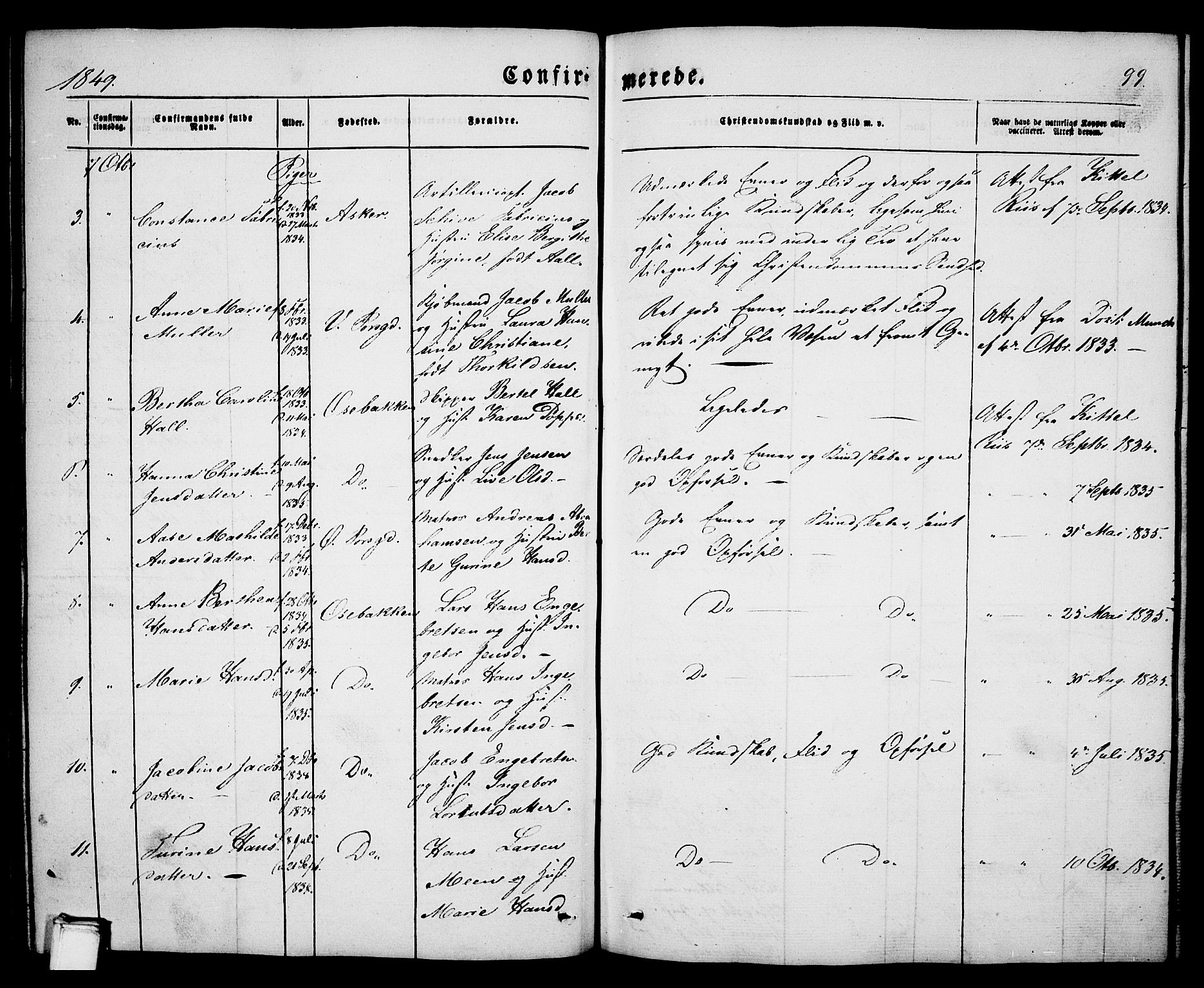 Porsgrunn kirkebøker , SAKO/A-104/G/Ga/L0002: Parish register (copy) no. I 2, 1847-1877, p. 99