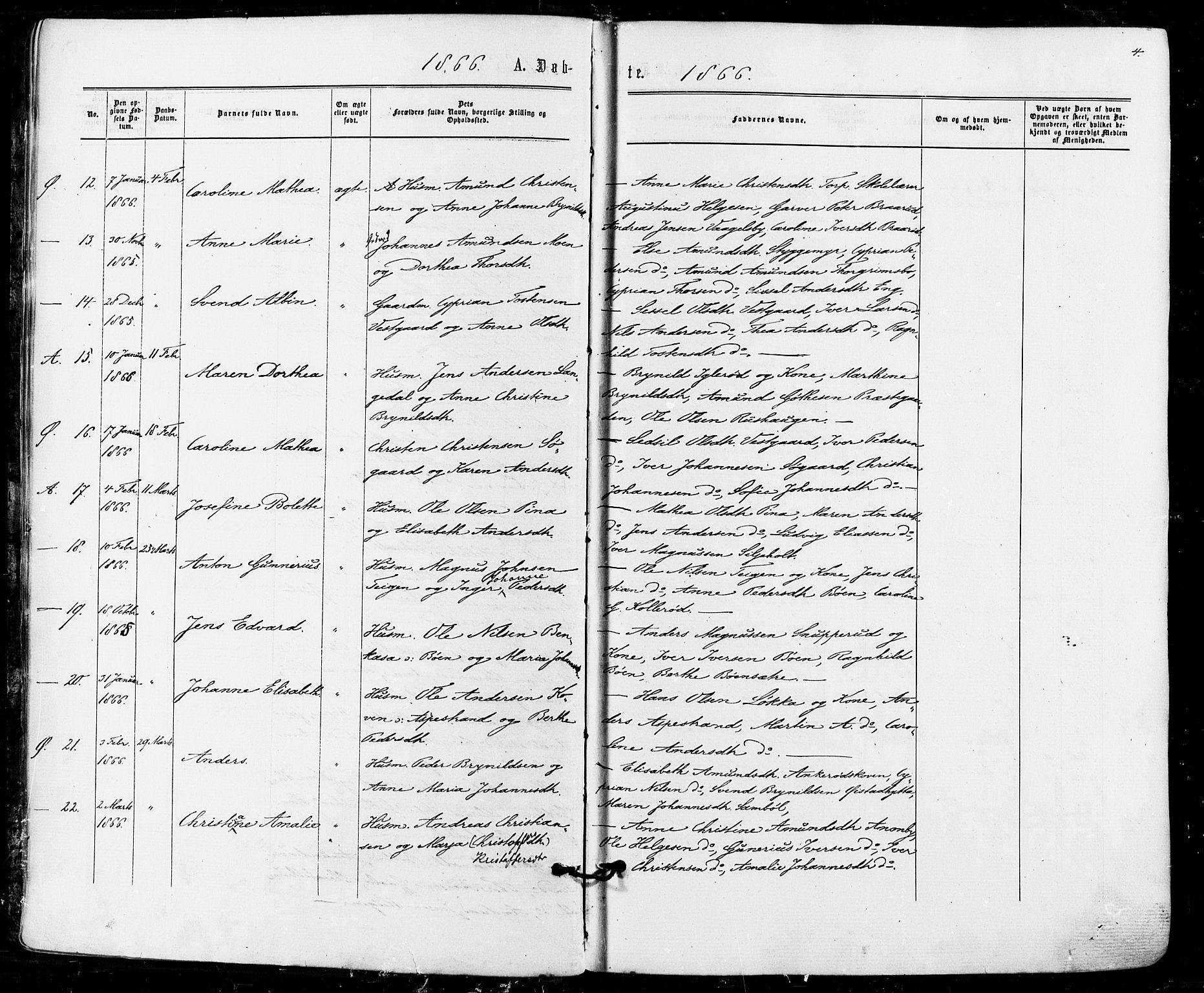 Aremark prestekontor Kirkebøker, AV/SAO-A-10899/F/Fc/L0004: Parish register (official) no. III 4, 1866-1877, p. 3-4