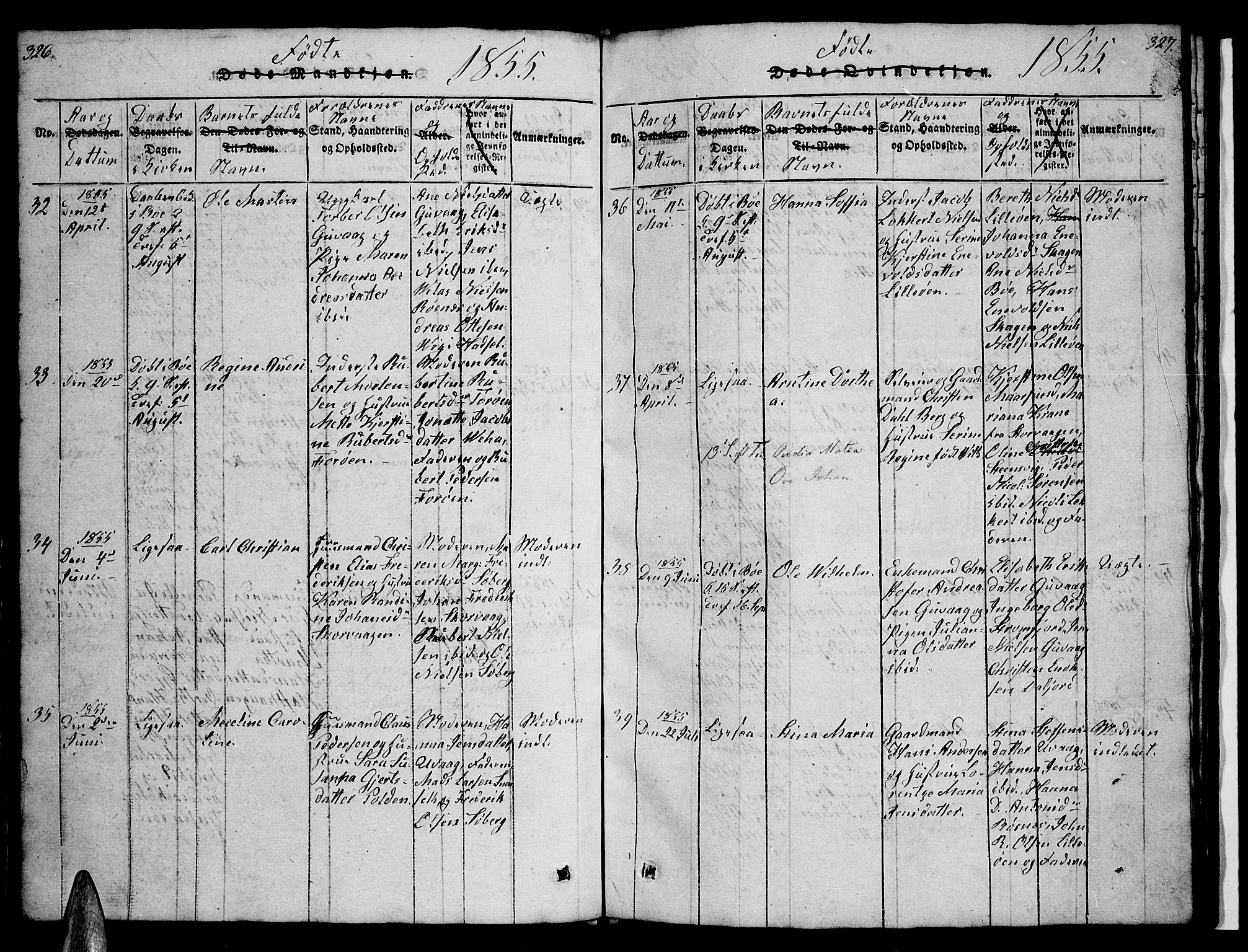 Ministerialprotokoller, klokkerbøker og fødselsregistre - Nordland, SAT/A-1459/891/L1312: Parish register (copy) no. 891C01, 1820-1856, p. 326-327
