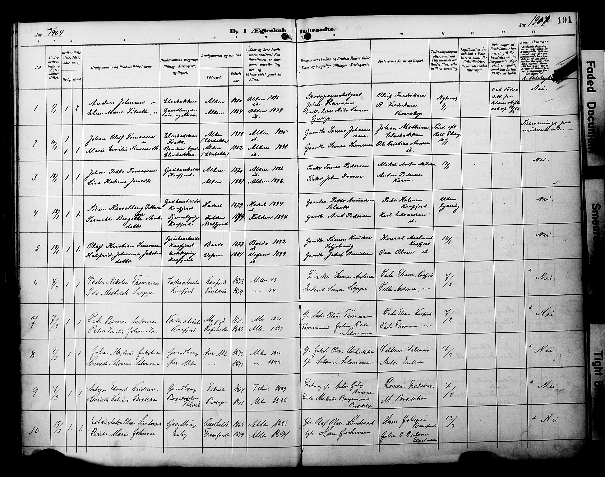 Alta sokneprestkontor, SATØ/S-1338/H/Ha/L0003.kirke: Parish register (official) no. 3, 1892-1904, p. 191