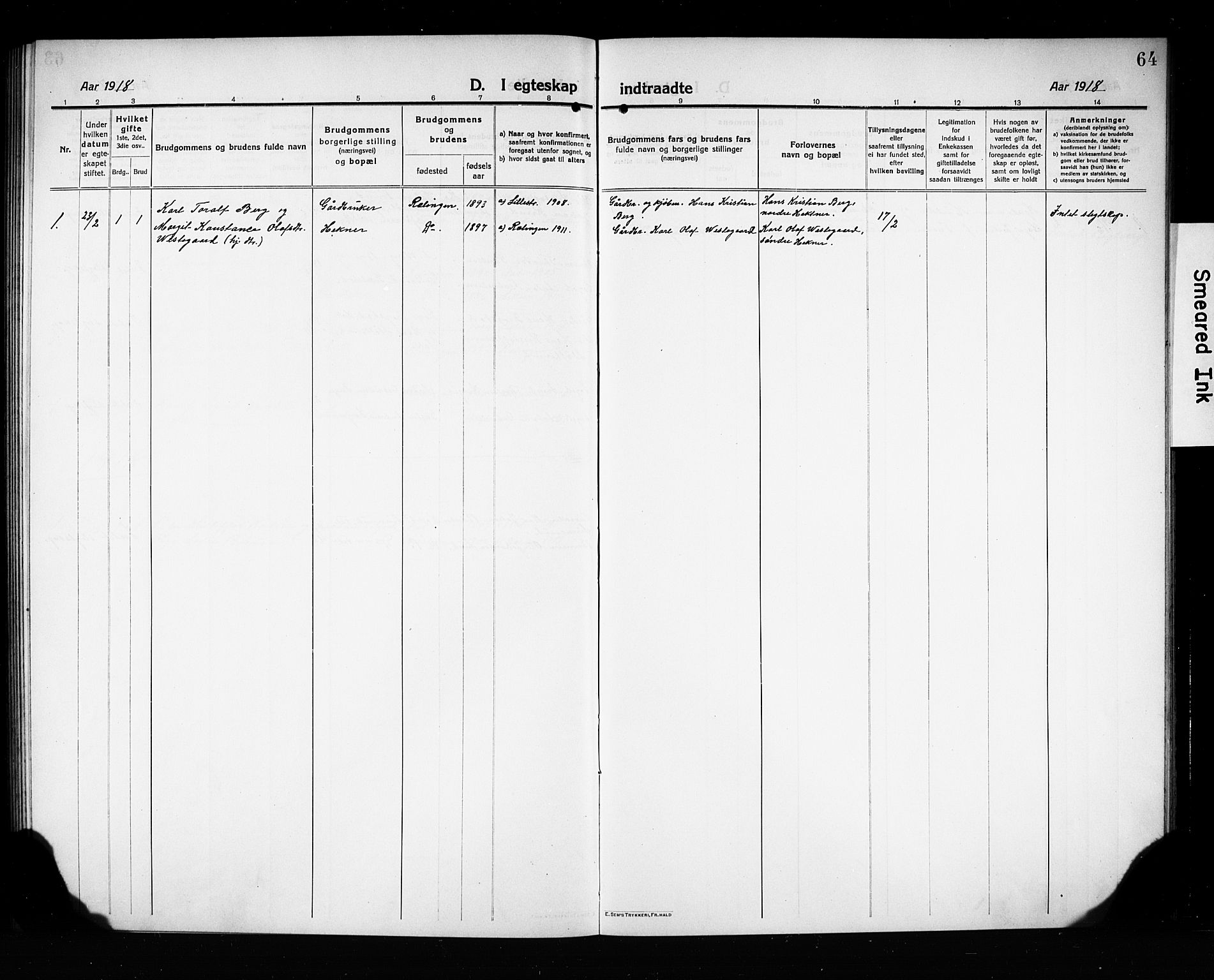 Fet prestekontor Kirkebøker, SAO/A-10370a/G/Gb/L0006: Parish register (copy) no. II 6, 1914-1925, p. 64