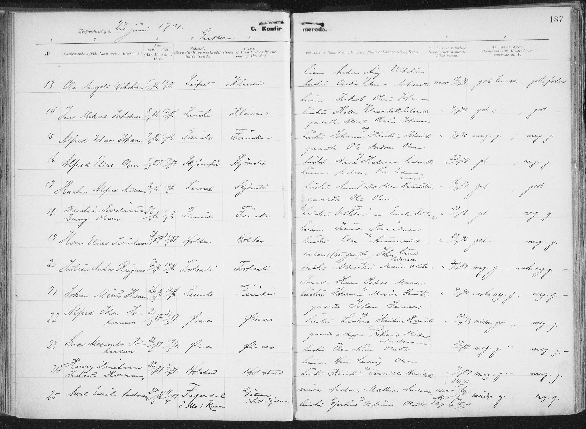 Ministerialprotokoller, klokkerbøker og fødselsregistre - Nordland, AV/SAT-A-1459/849/L0696: Parish register (official) no. 849A08, 1898-1910, p. 187