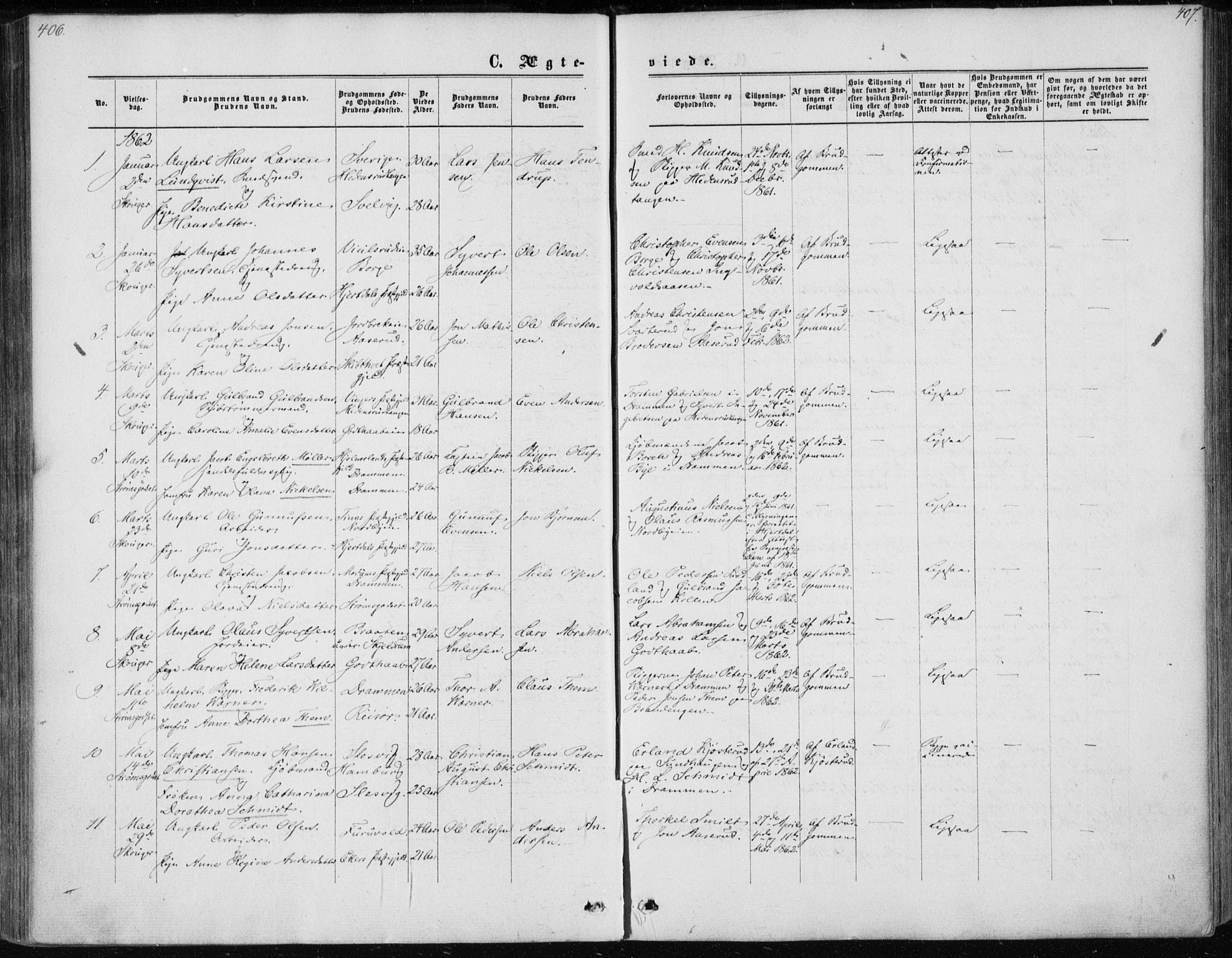 Skoger kirkebøker, AV/SAKO-A-59/F/Fa/L0004: Parish register (official) no. I 4, 1862-1872, p. 406-407