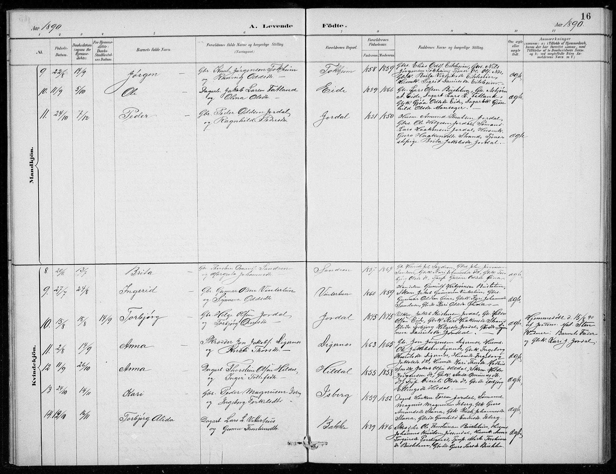 Odda Sokneprestembete, AV/SAB-A-77201/H/Hab: Parish register (copy) no. B  1, 1887-1909, p. 16