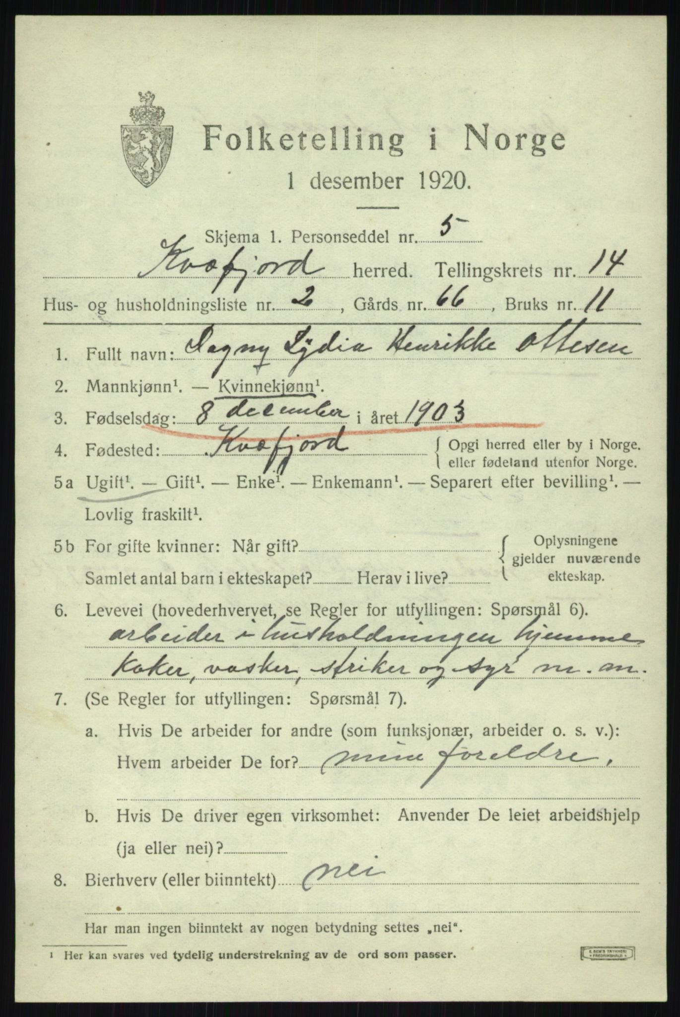 SATØ, 1920 census for Kvæfjord, 1920, p. 6683