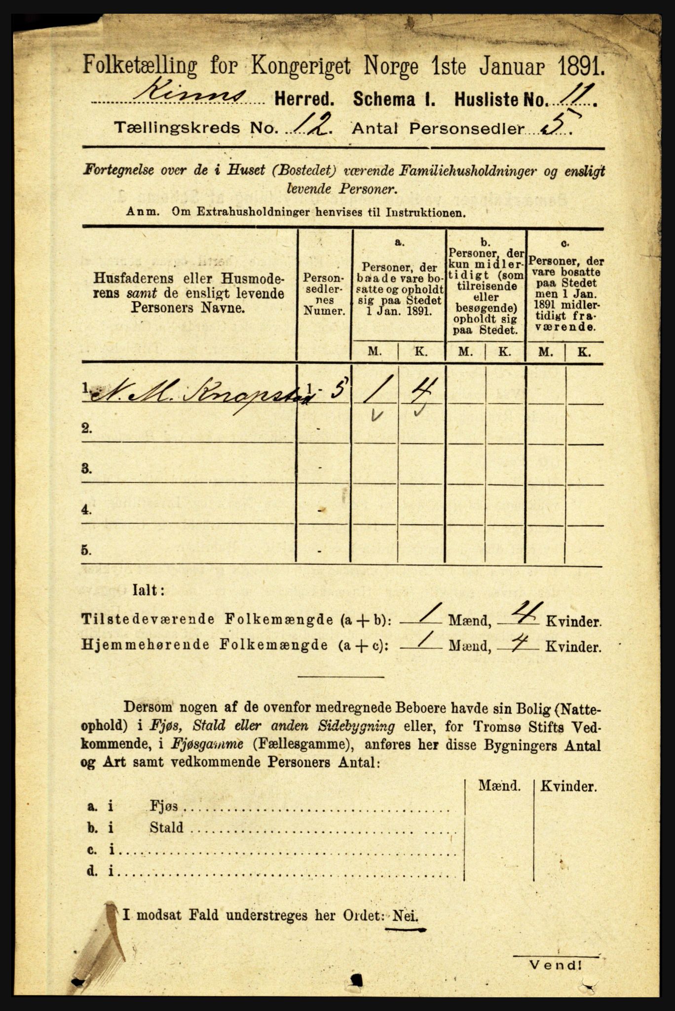 RA, 1891 census for 1437 Kinn, 1891, p. 4441