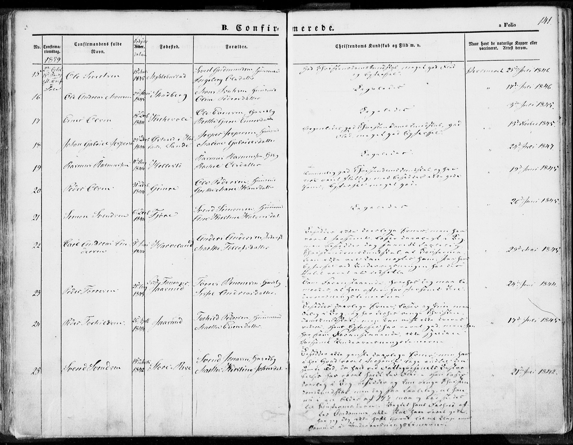 Håland sokneprestkontor, AV/SAST-A-101802/001/30BA/L0007: Parish register (official) no. A 7.1, 1854-1870, p. 141