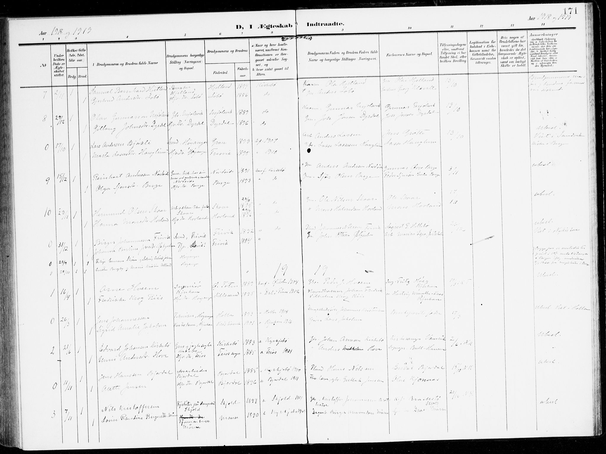 Lavik sokneprestembete, AV/SAB-A-80901: Parish register (official) no. C 2, 1904-1921, p. 171