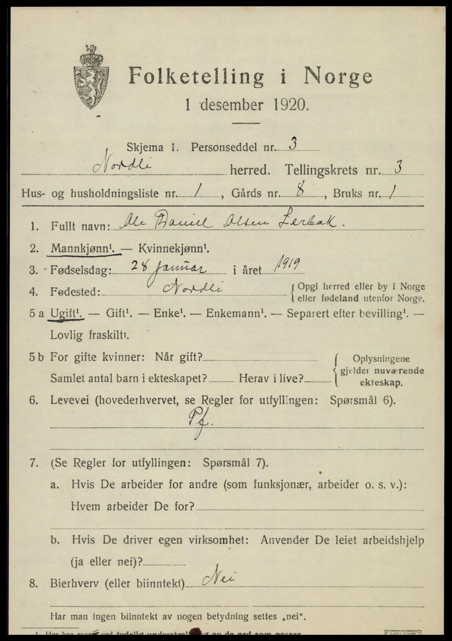 SAT, 1920 census for Nordli, 1920, p. 1411