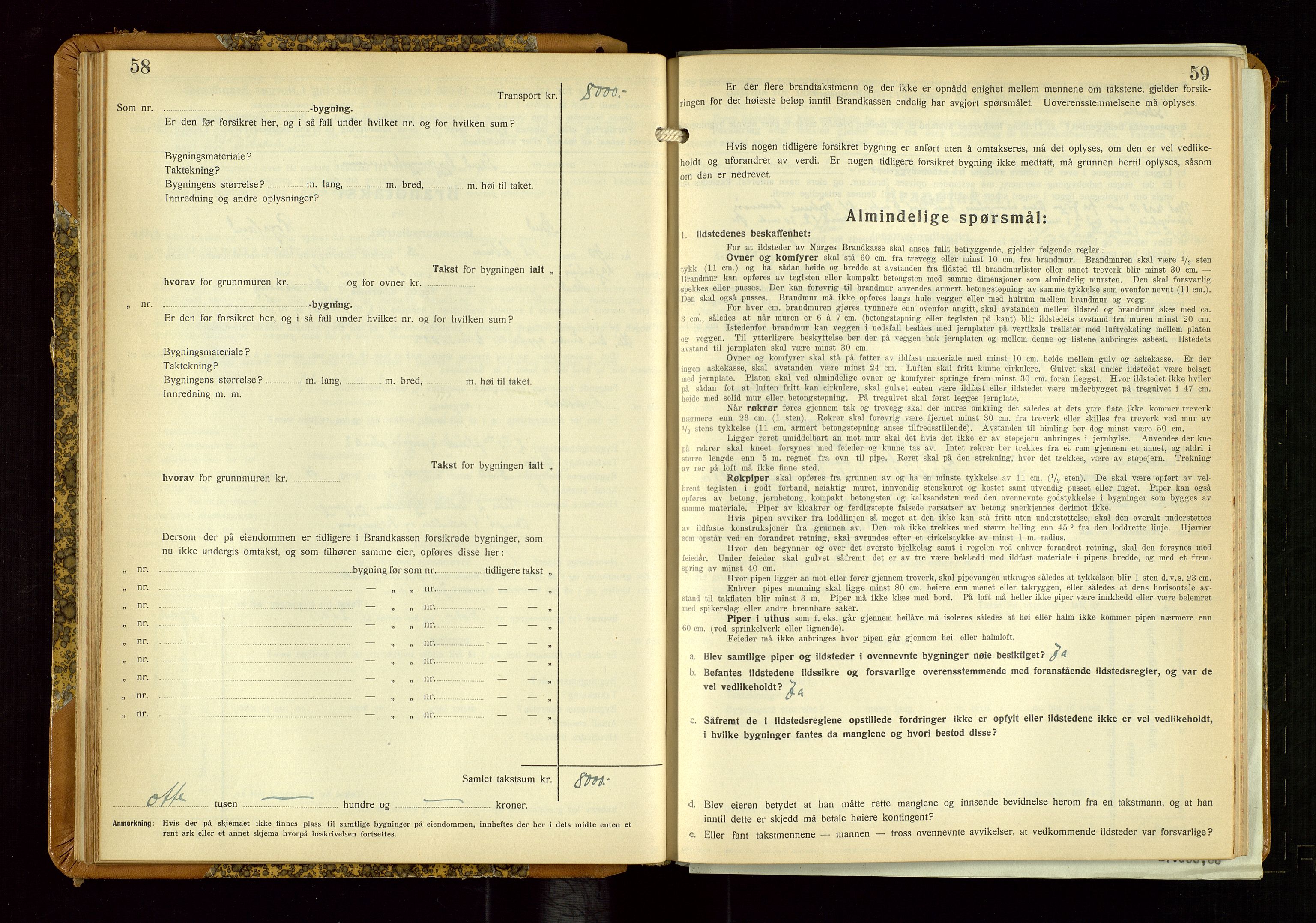 Sand lensmannskontor, AV/SAST-A-100415/Goc/L0002: "Brandtaxationsprotokol", 1936-1952, p. 58-59