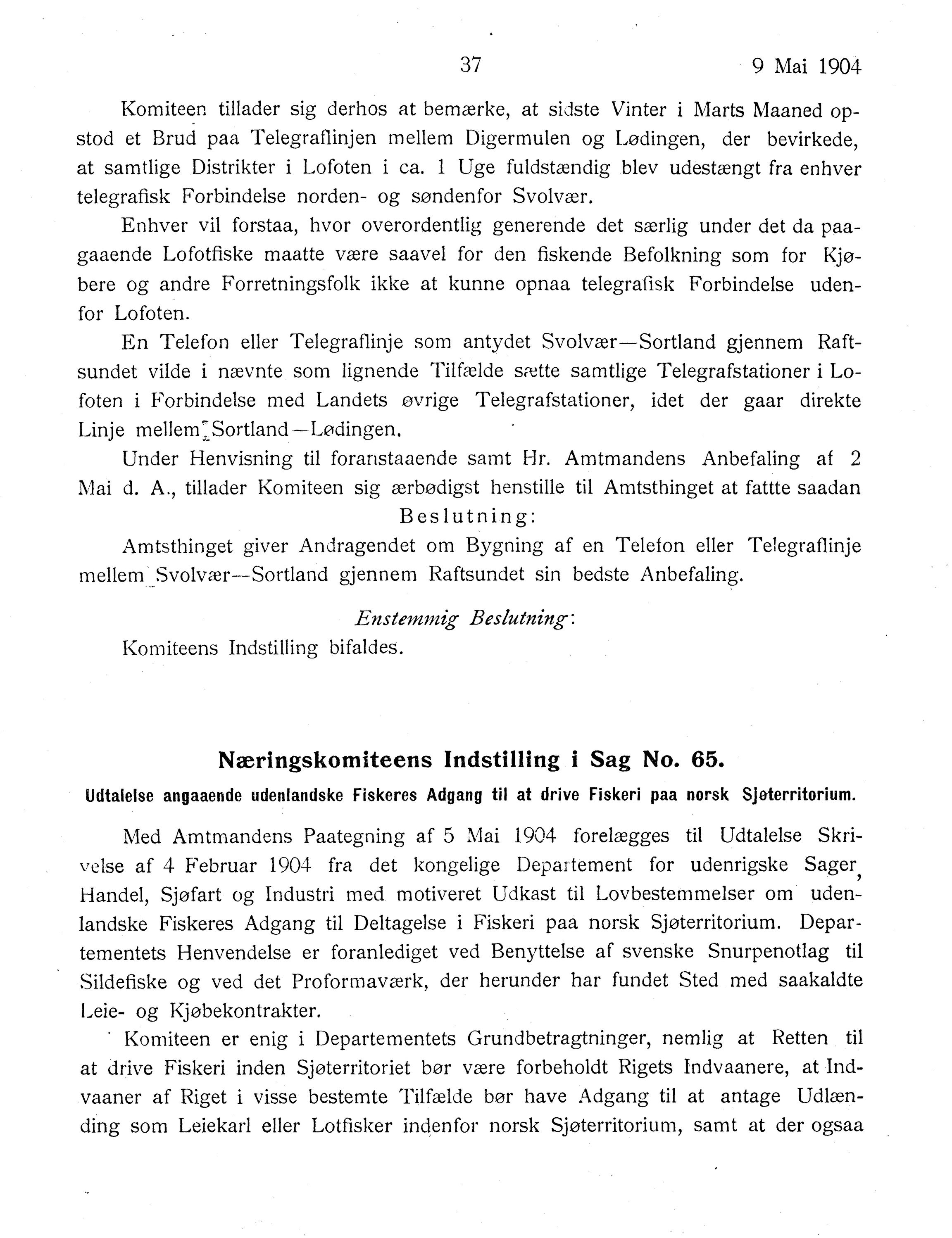 Nordland Fylkeskommune. Fylkestinget, AIN/NFK-17/176/A/Ac/L0027: Fylkestingsforhandlinger 1904, 1904