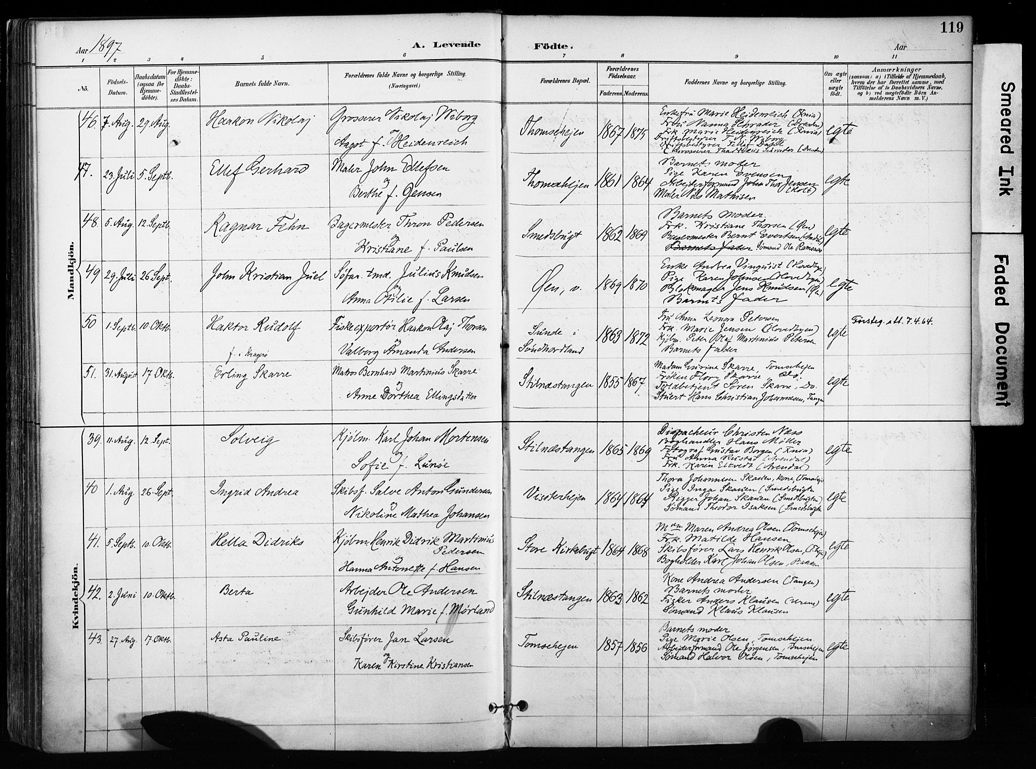 Kragerø kirkebøker, SAKO/A-278/F/Fa/L0013: Parish register (official) no. 13, 1887-1915, p. 119