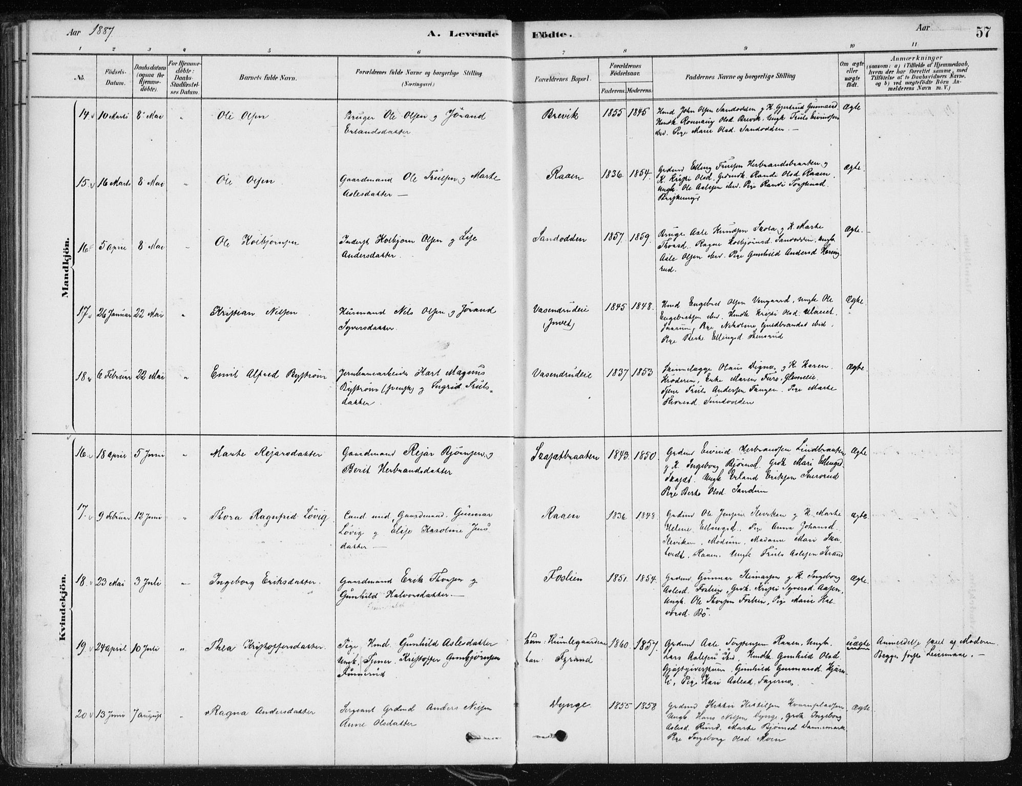 Krødsherad kirkebøker, SAKO/A-19/F/Fa/L0005: Parish register (official) no. 5, 1879-1888, p. 57