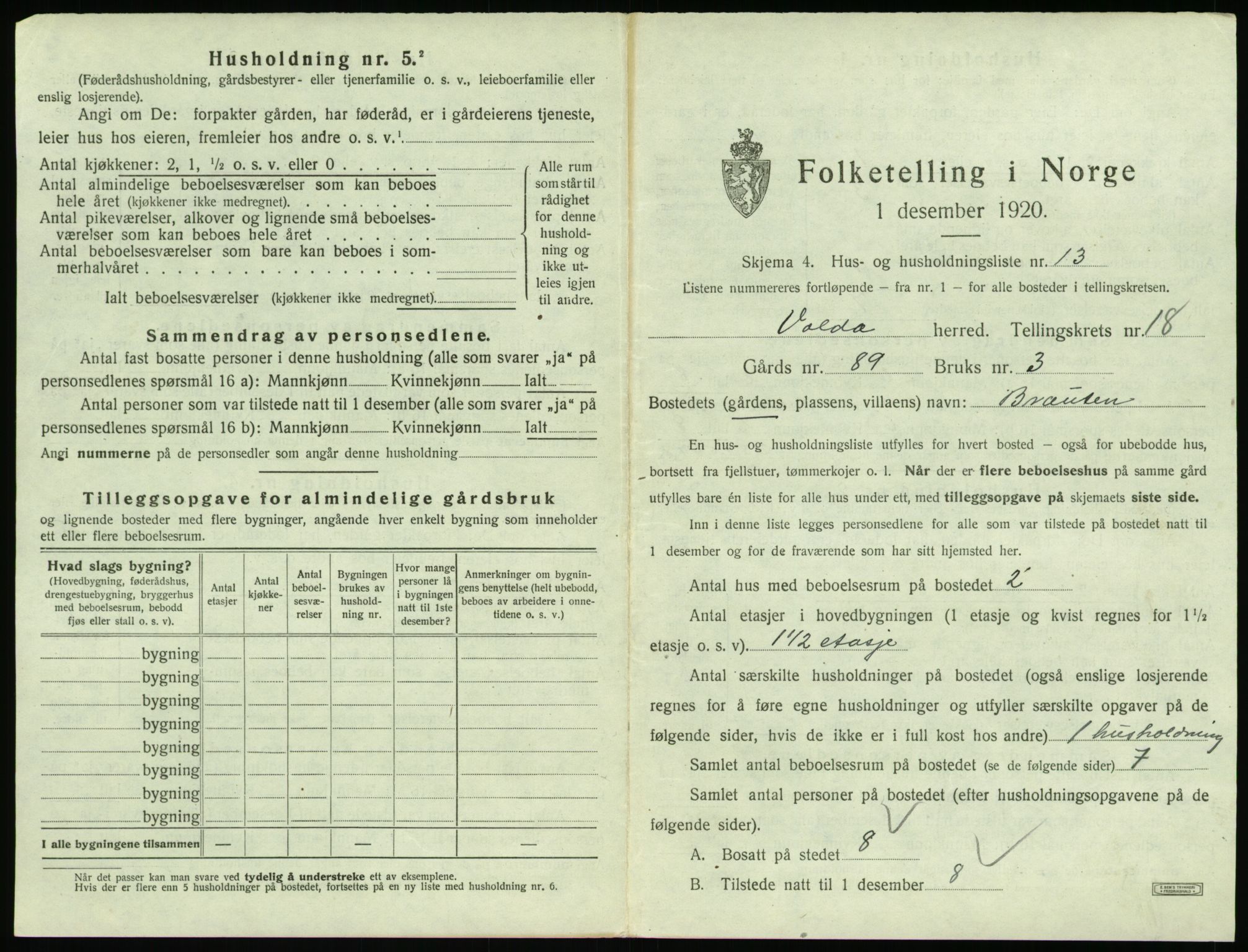 SAT, 1920 census for Volda, 1920, p. 1310