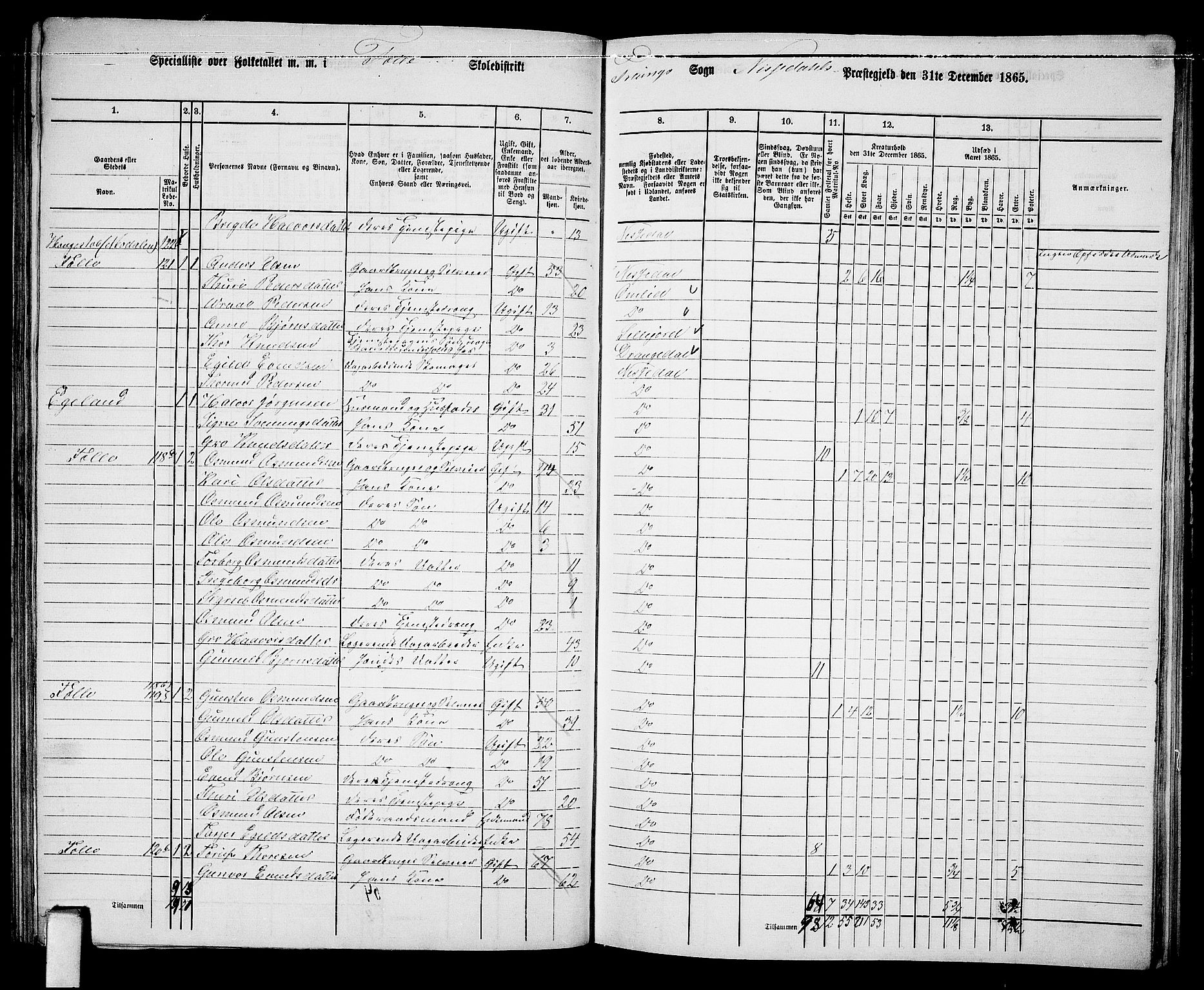 RA, 1865 census for Nissedal, 1865, p. 87