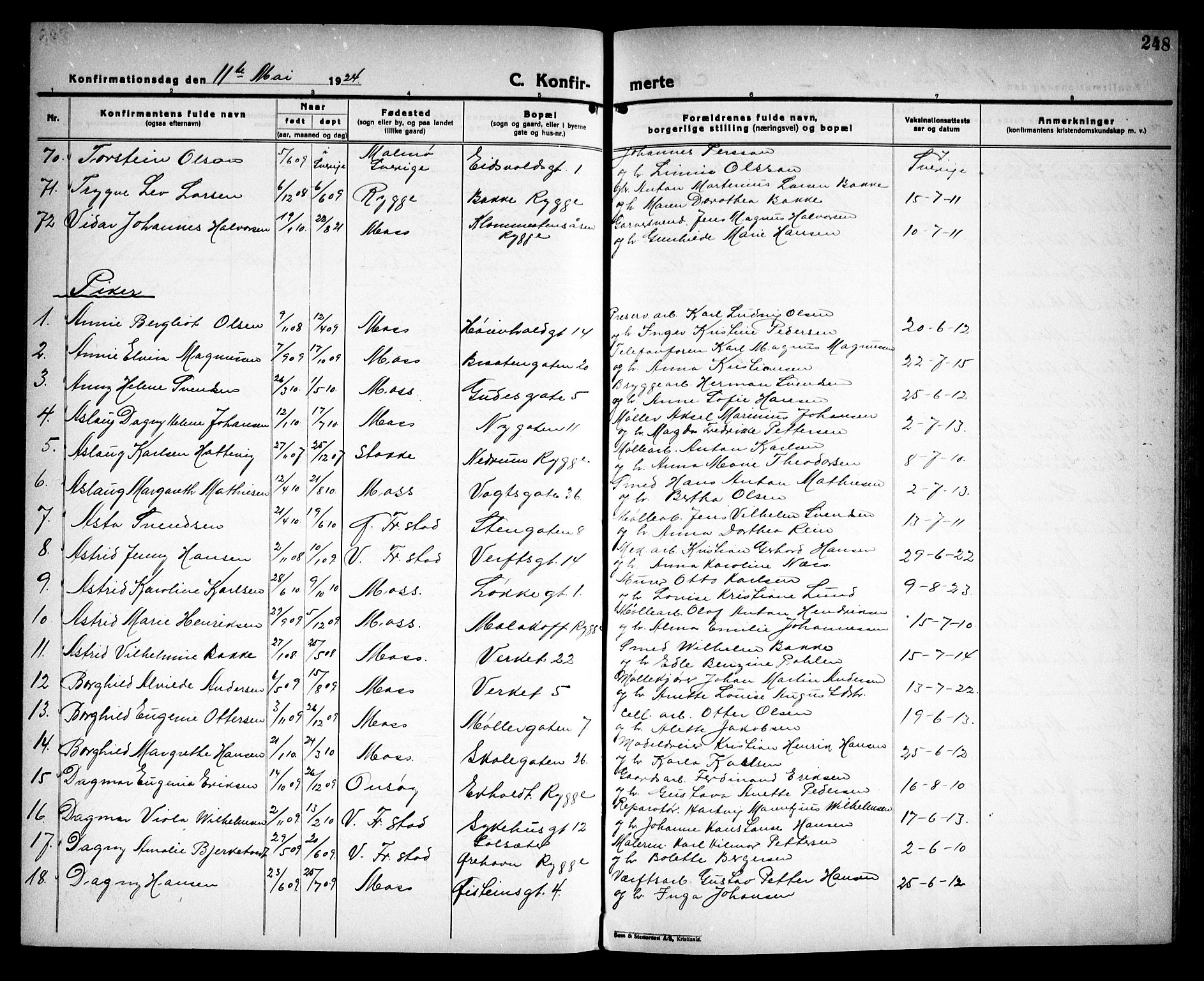 Moss prestekontor Kirkebøker, AV/SAO-A-2003/G/Ga/L0009: Parish register (copy) no. I 9, 1924-1937, p. 248