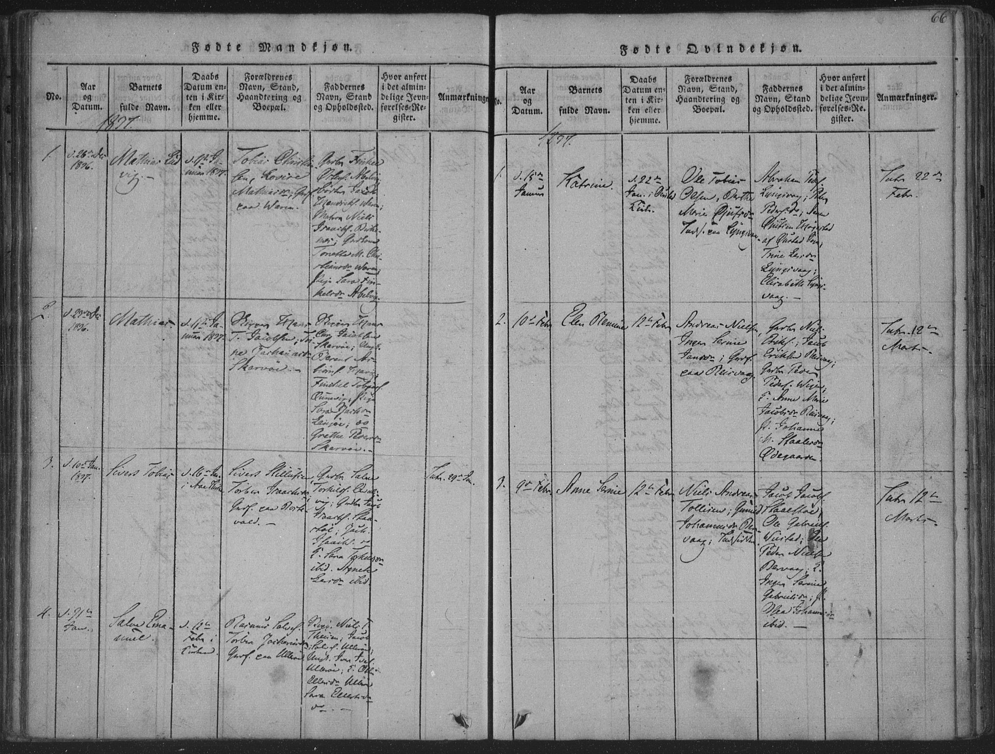Herad sokneprestkontor, SAK/1111-0018/F/Fa/Fab/L0002: Parish register (official) no. A 2, 1816-1844, p. 66