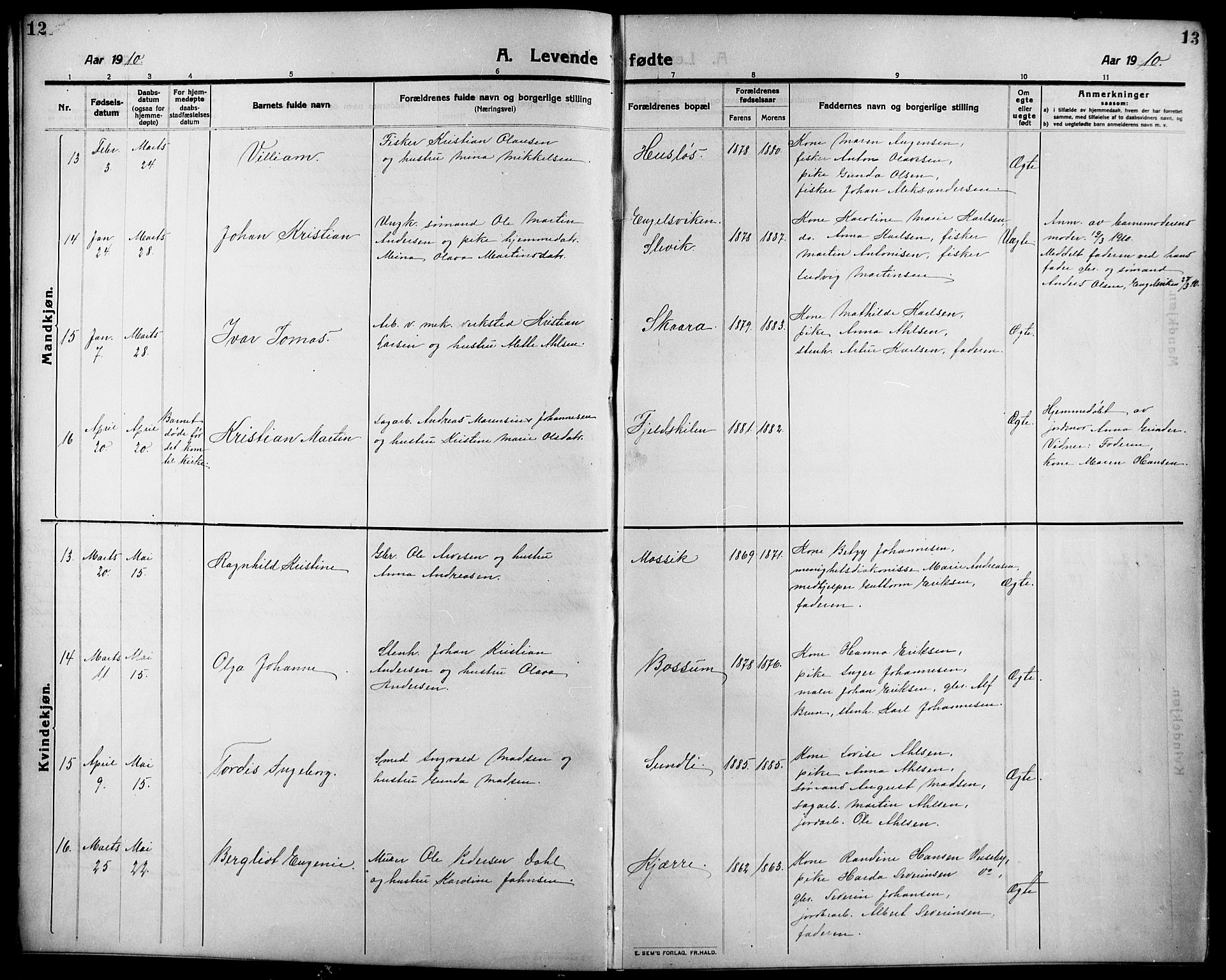 Onsøy prestekontor Kirkebøker, AV/SAO-A-10914/G/Ga/L0003: Parish register (copy) no. I 3, 1910-1926, p. 12-13