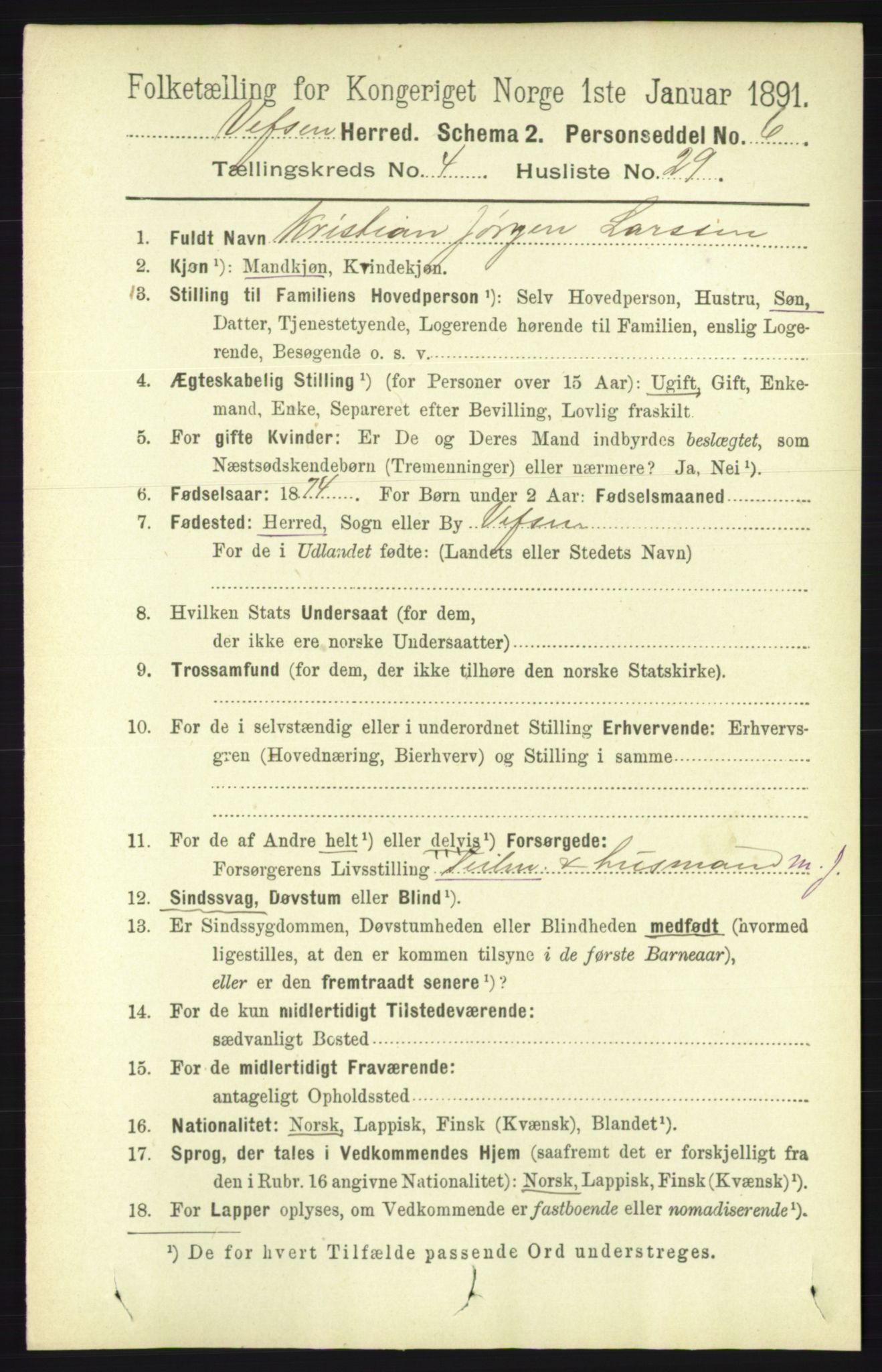 RA, 1891 census for 1824 Vefsn, 1891, p. 1830