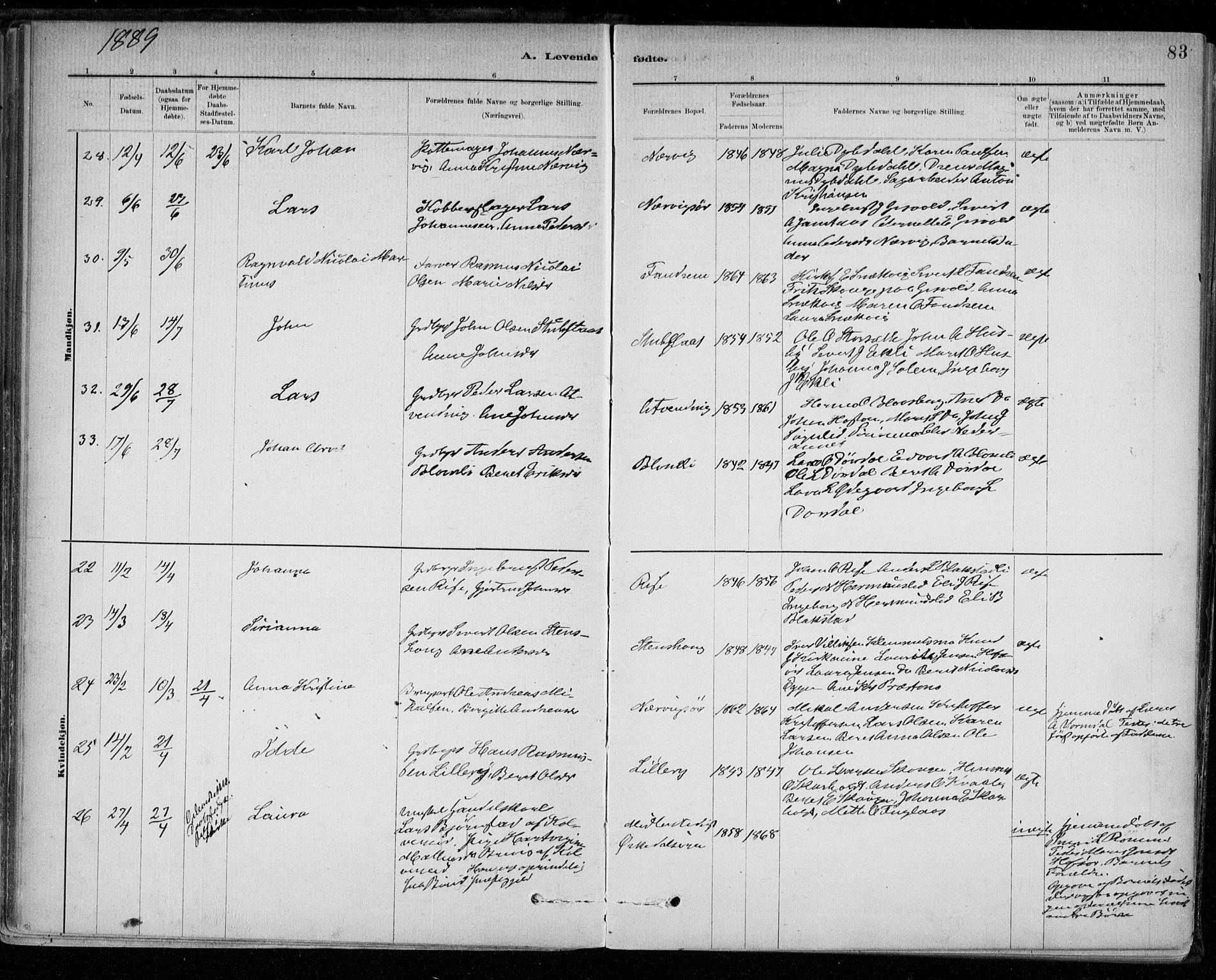 Ministerialprotokoller, klokkerbøker og fødselsregistre - Sør-Trøndelag, SAT/A-1456/668/L0809: Parish register (official) no. 668A09, 1881-1895, p. 83
