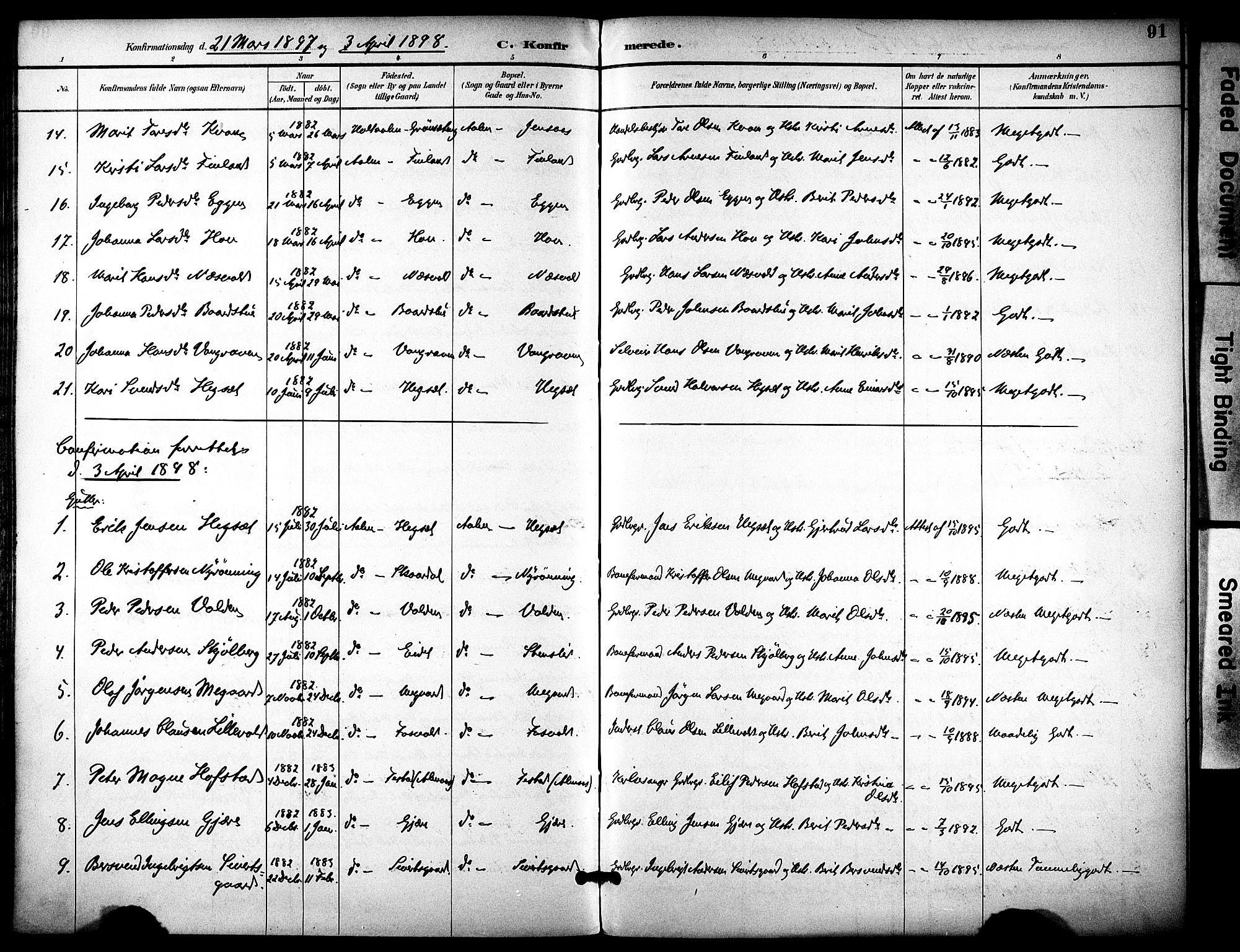 Ministerialprotokoller, klokkerbøker og fødselsregistre - Sør-Trøndelag, SAT/A-1456/686/L0984: Parish register (official) no. 686A02, 1891-1906, p. 91