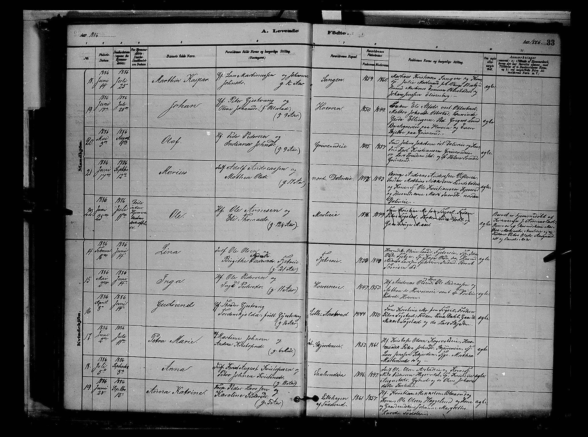 Stange prestekontor, AV/SAH-PREST-002/L/L0007: Parish register (copy) no. 7, 1880-1893, p. 33