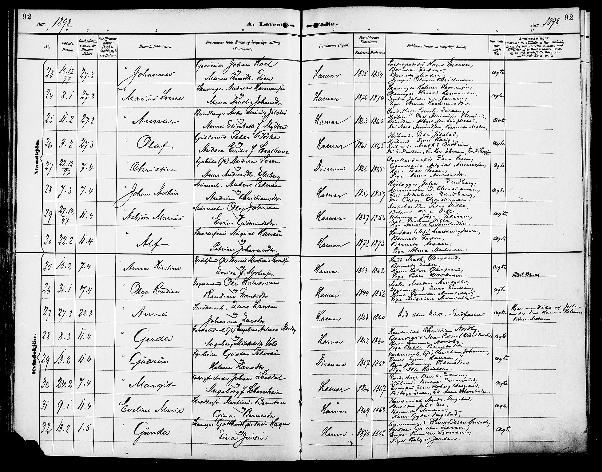 Vang prestekontor, Hedmark, AV/SAH-PREST-008/H/Ha/Haa/L0017: Parish register (official) no. 17, 1890-1899, p. 92