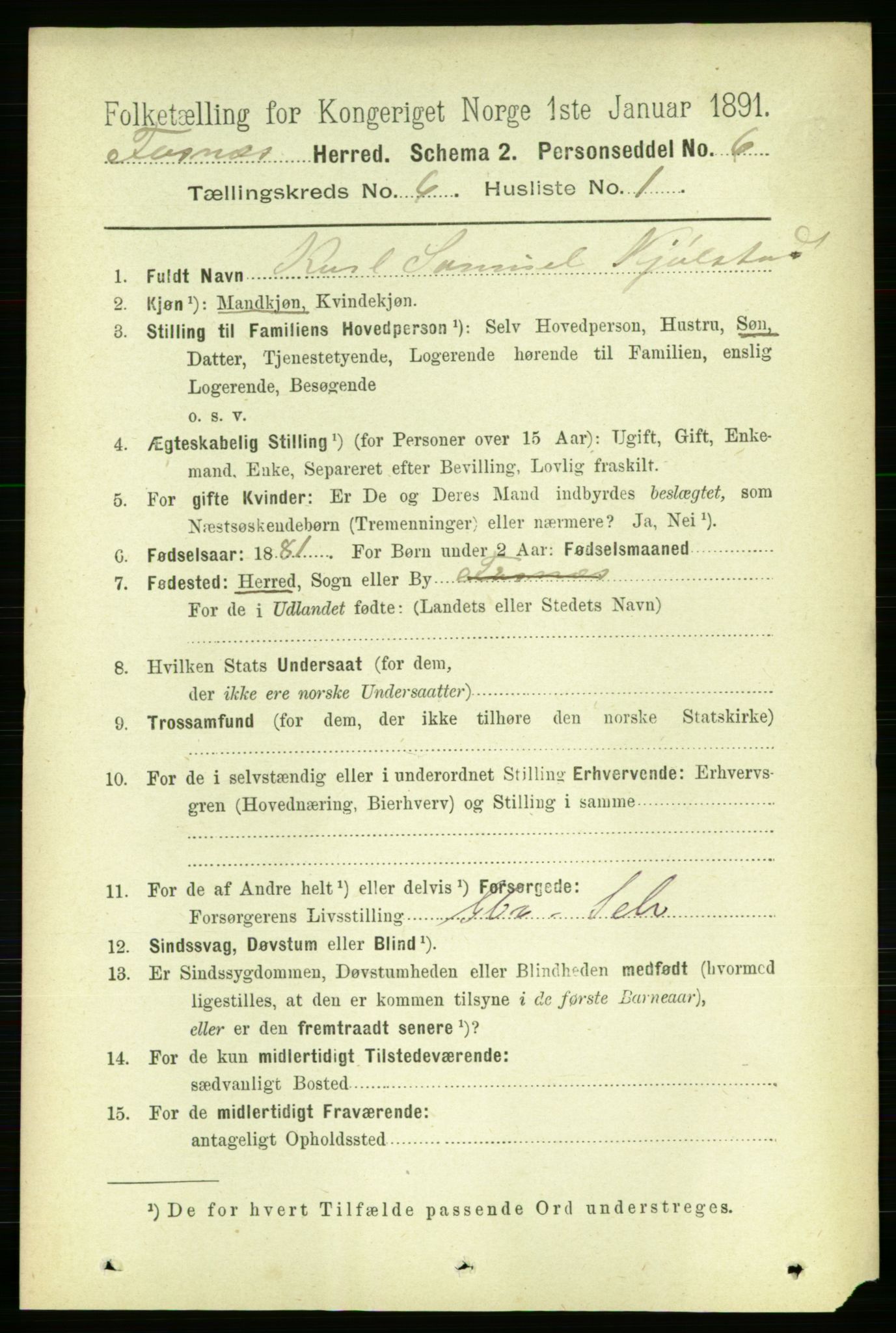 RA, 1891 census for 1748 Fosnes, 1891, p. 2767