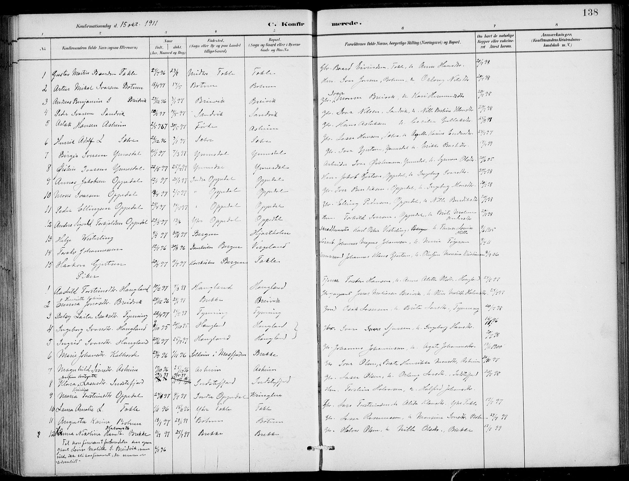 Gulen sokneprestembete, AV/SAB-A-80201/H/Haa/Haac/L0002: Parish register (official) no. C  2, 1882-1914, p. 138